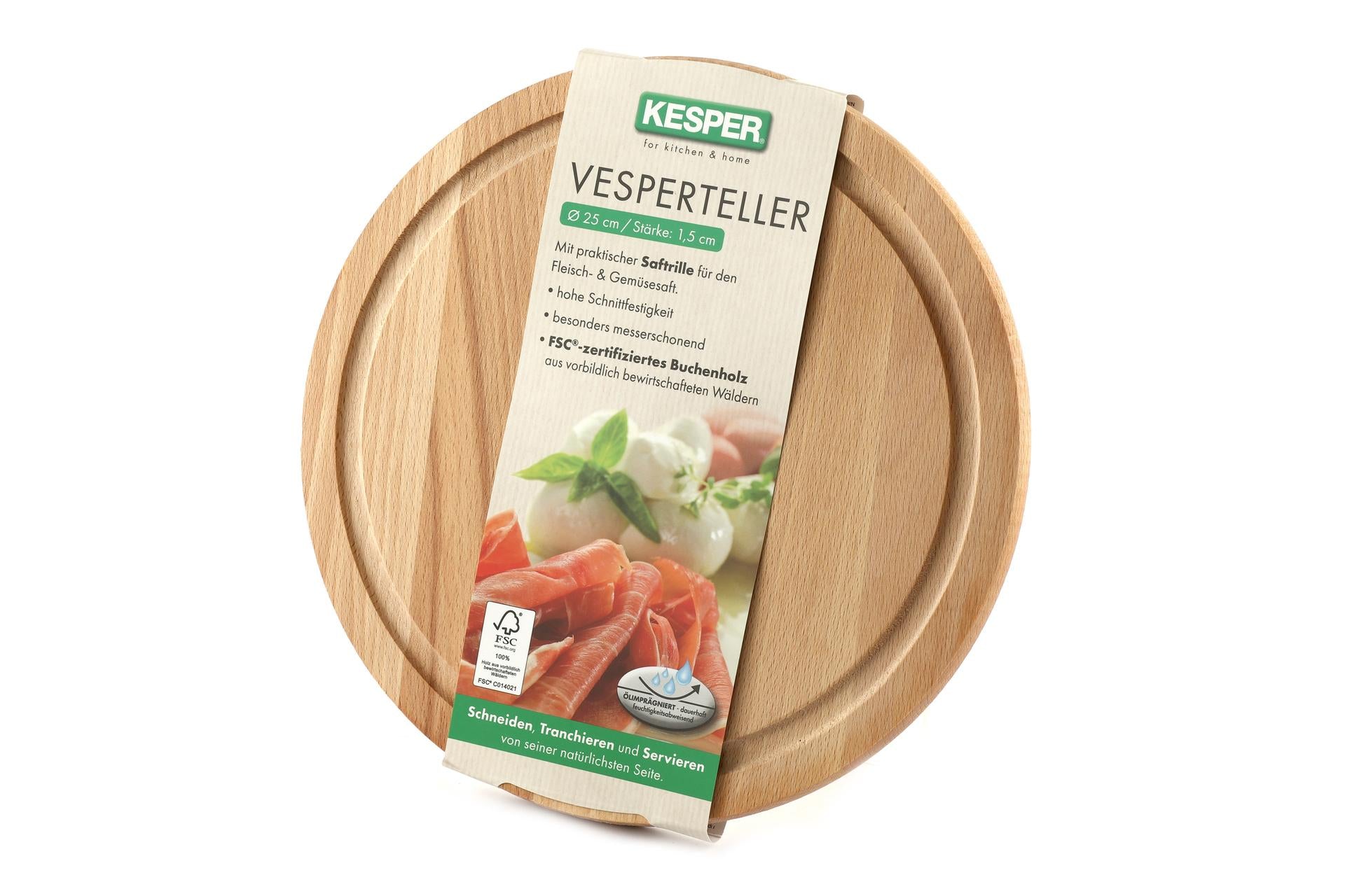 Kesper Faggio Tagliere Rotondo Ø25 cm - H.1.5 cm In Legno di Faggio Con Scanalatura 3