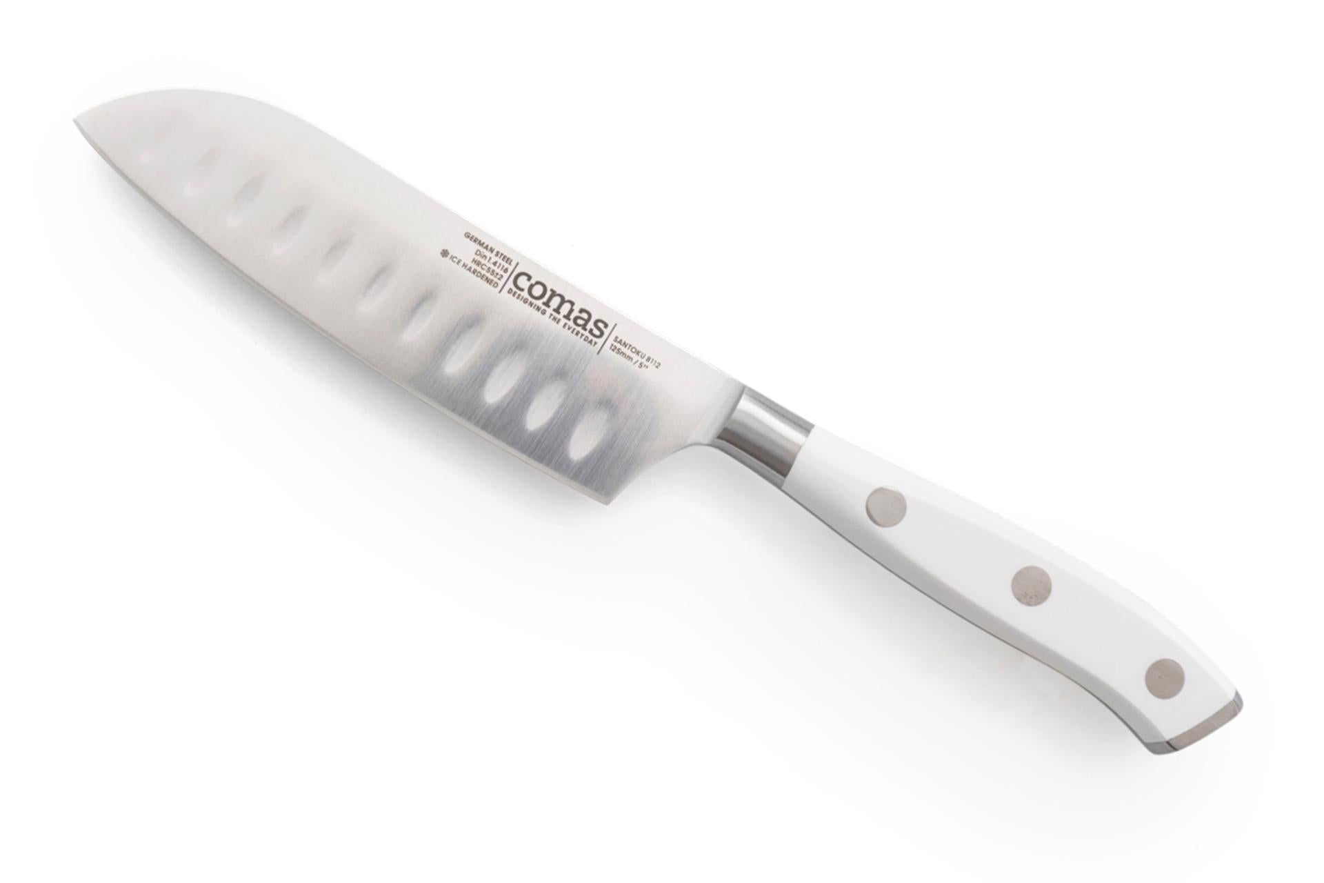 Comas Marble Coltello Santoku Inox 23 cm - Manico Bianco In Acciaio Inox di Alta Qualità