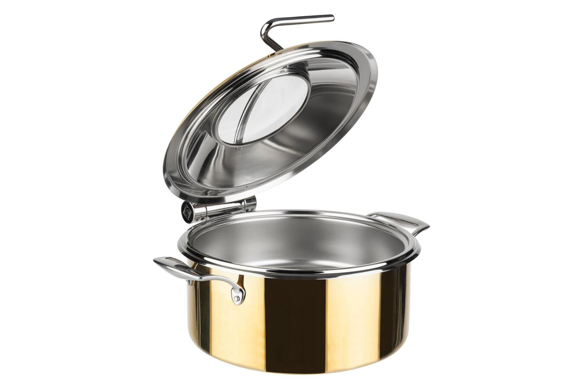 APS Chafing Dish Scaldavivande Inox Oro - Pentola 8L con Bacinella 4L e Coperchio in Vetro 2