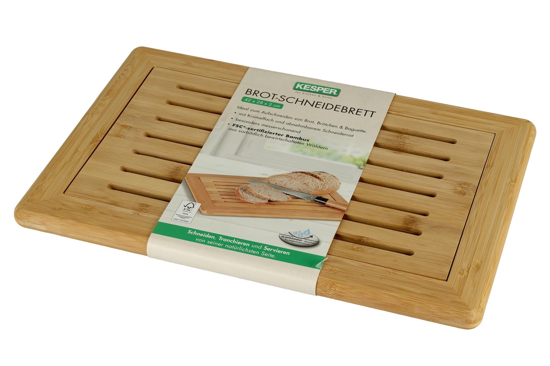 Kesper Bamboo Tagliere Pane Rettangolare H.2 cm - 42 x 28 cm In Bamboo Certificato FSC Con Piano Removibile 7