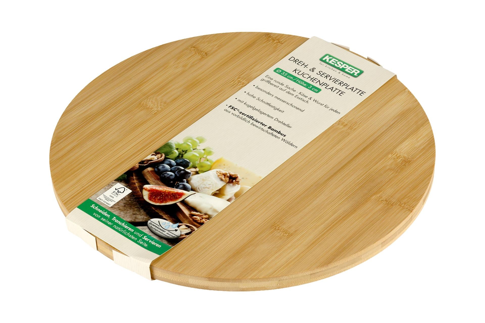 Kesper Bamboo Tagliere Girevole Ø35 cm - H.3 cm In Legno di Bamboo Certificato FSC