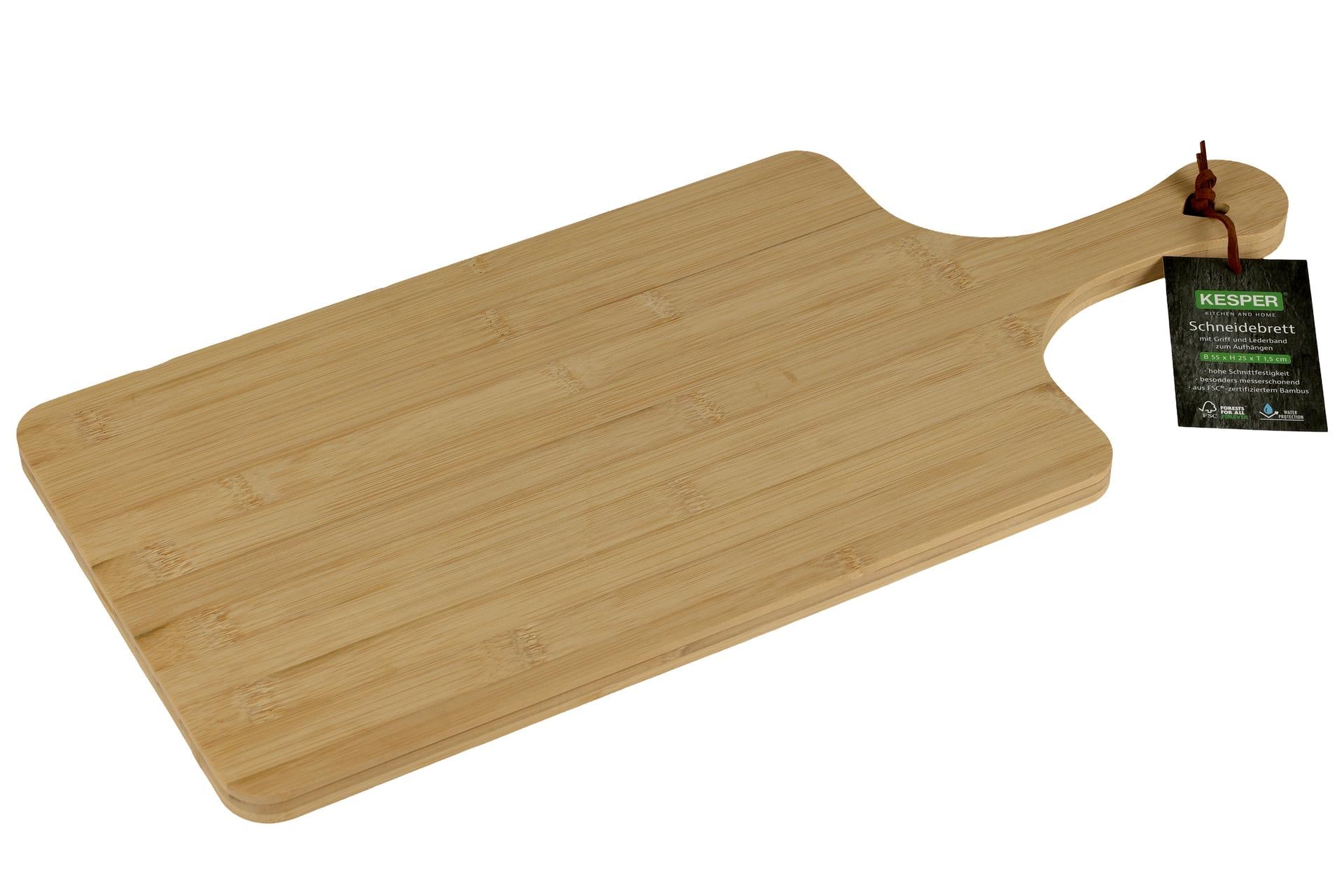 Kesper Bamboo Tagliere Rettangolare H.1.5 cm - 55 x 25 cm In Bamboo Con Manico, Certificato FSC