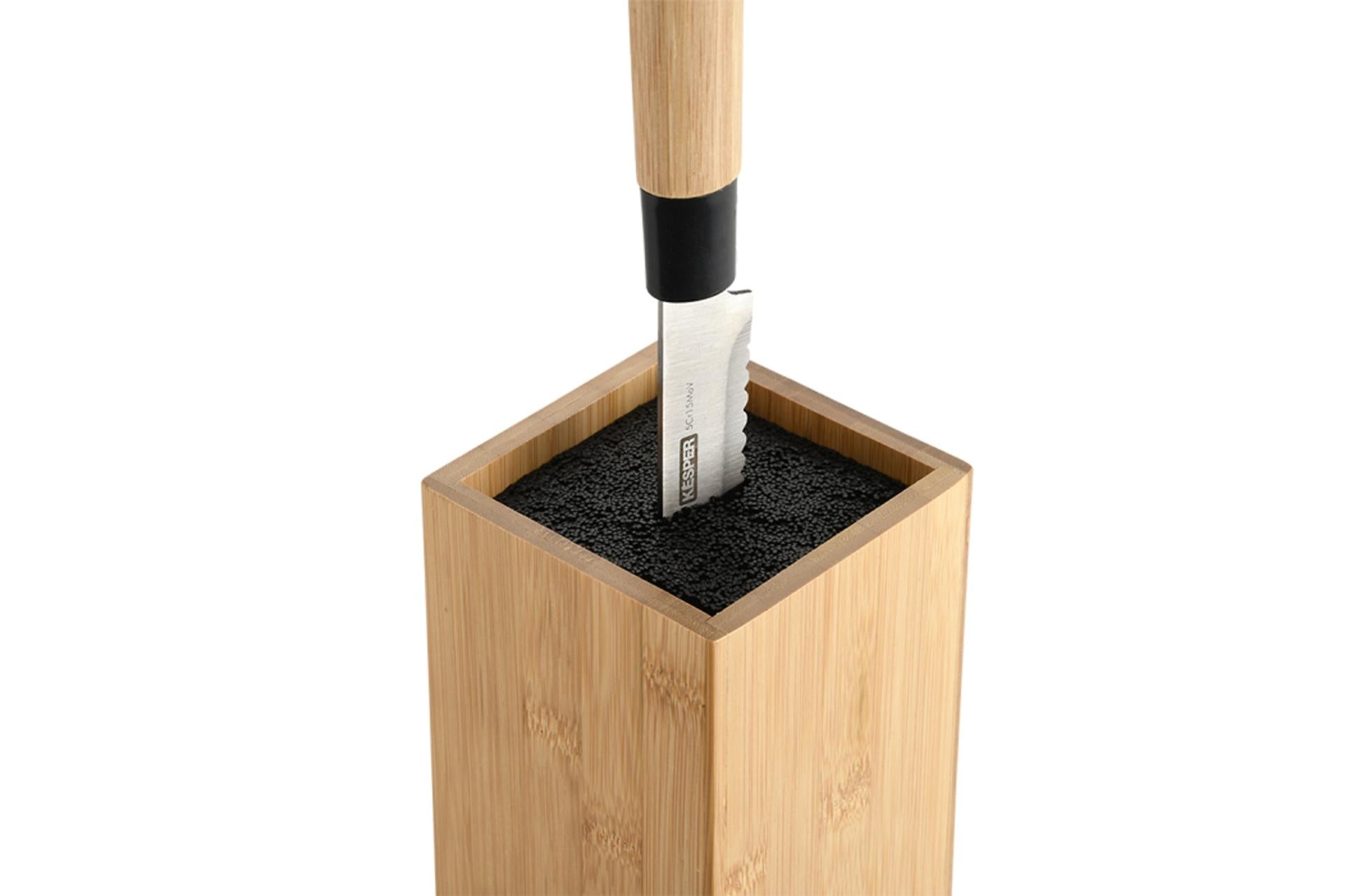 Kesper Ceppo Portacoltelli Nero 10 x 10 x H.23 cm In Bamboo Con Setole di Plastica - Certificato FSC 3