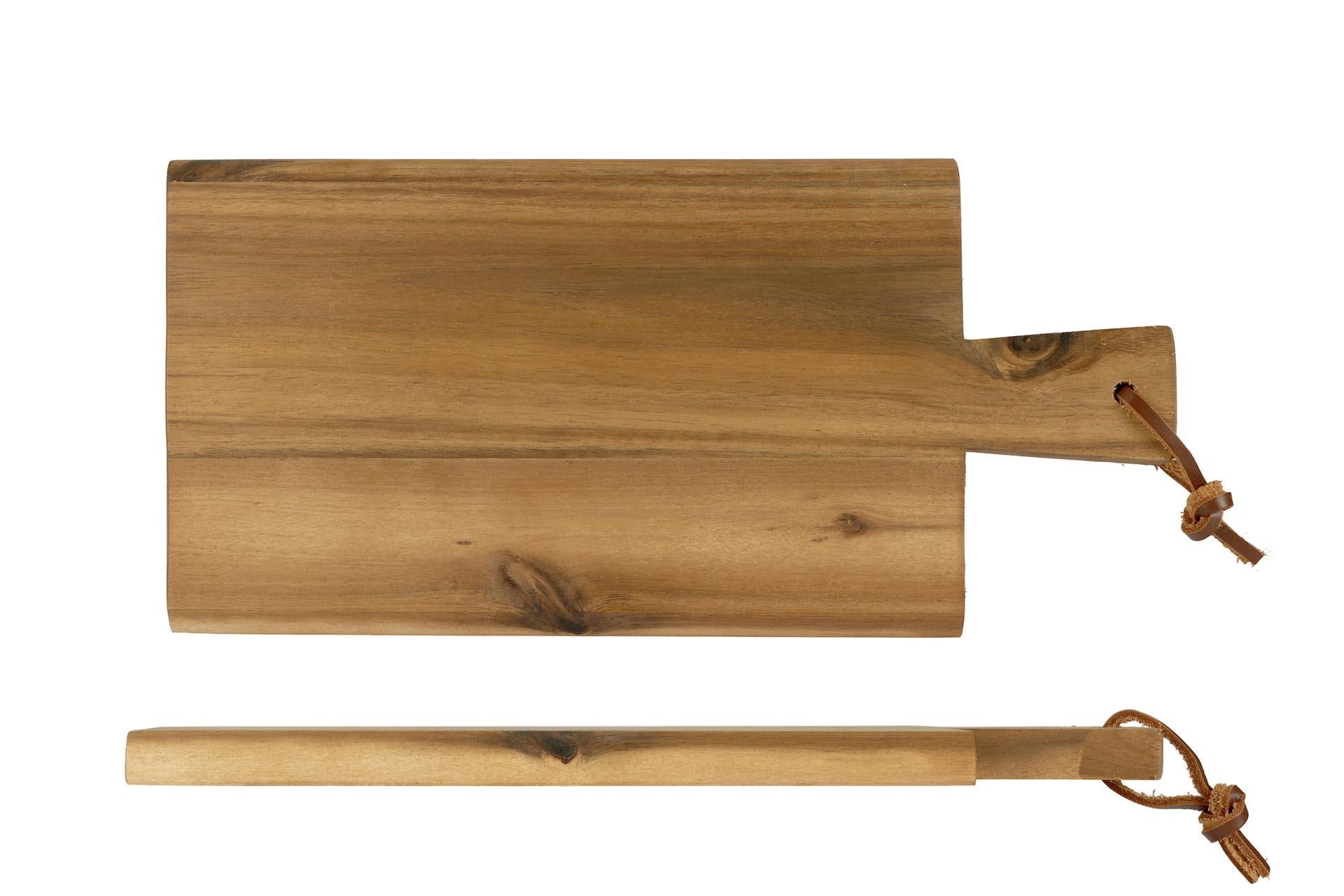 Kesper Acacia Tagliere Rettangolare H.1.5 cm - 29 x 14 cm In Legno di Acacia Con Manico e Cinturino In Pelle