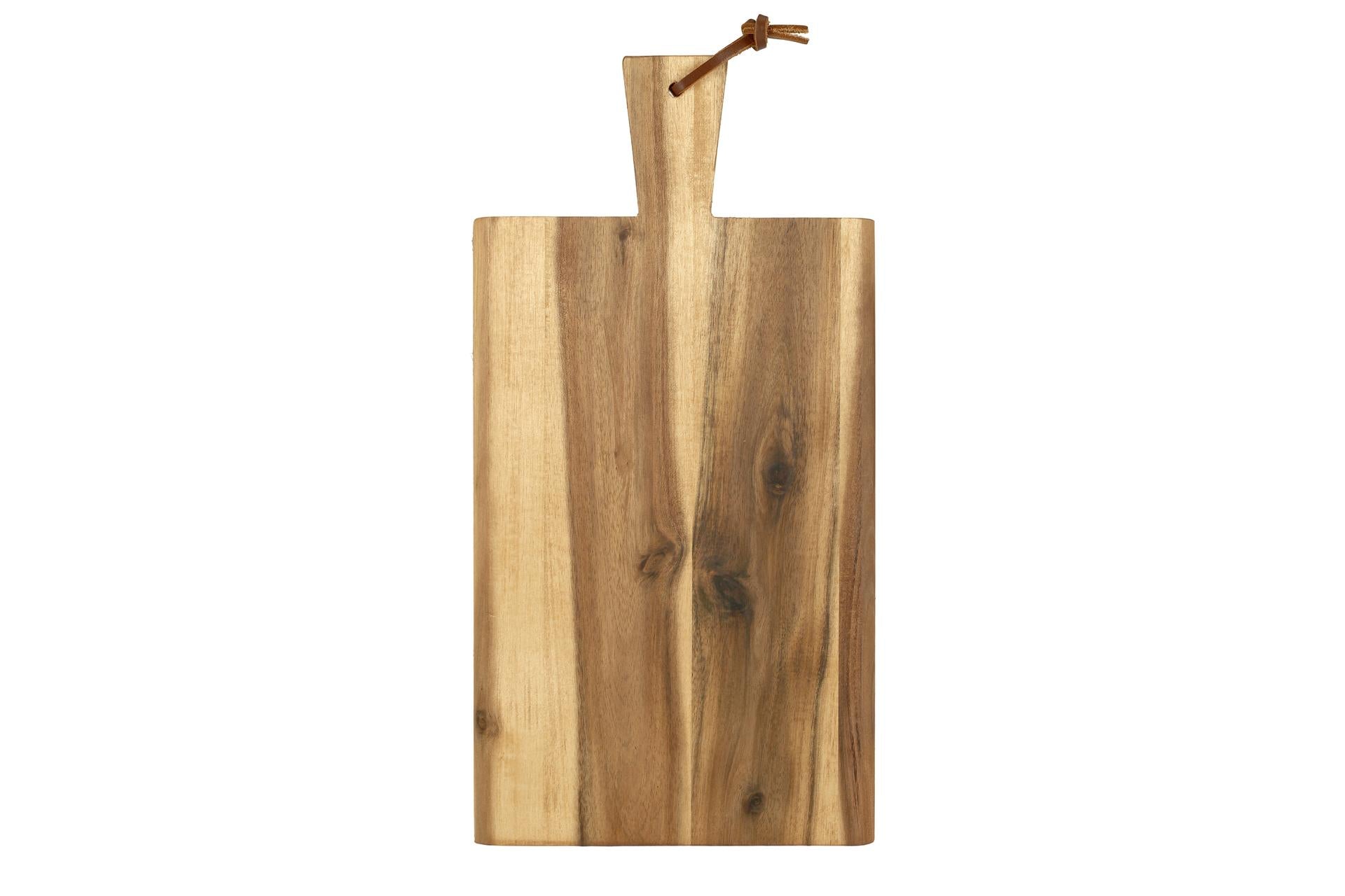 Kesper Acacia Tagliere Rettangolare H.1.5 cm - 35 x 18 cm In Legno di Acacia Con Manico e Cinturino In Pelle, Certificato FSC