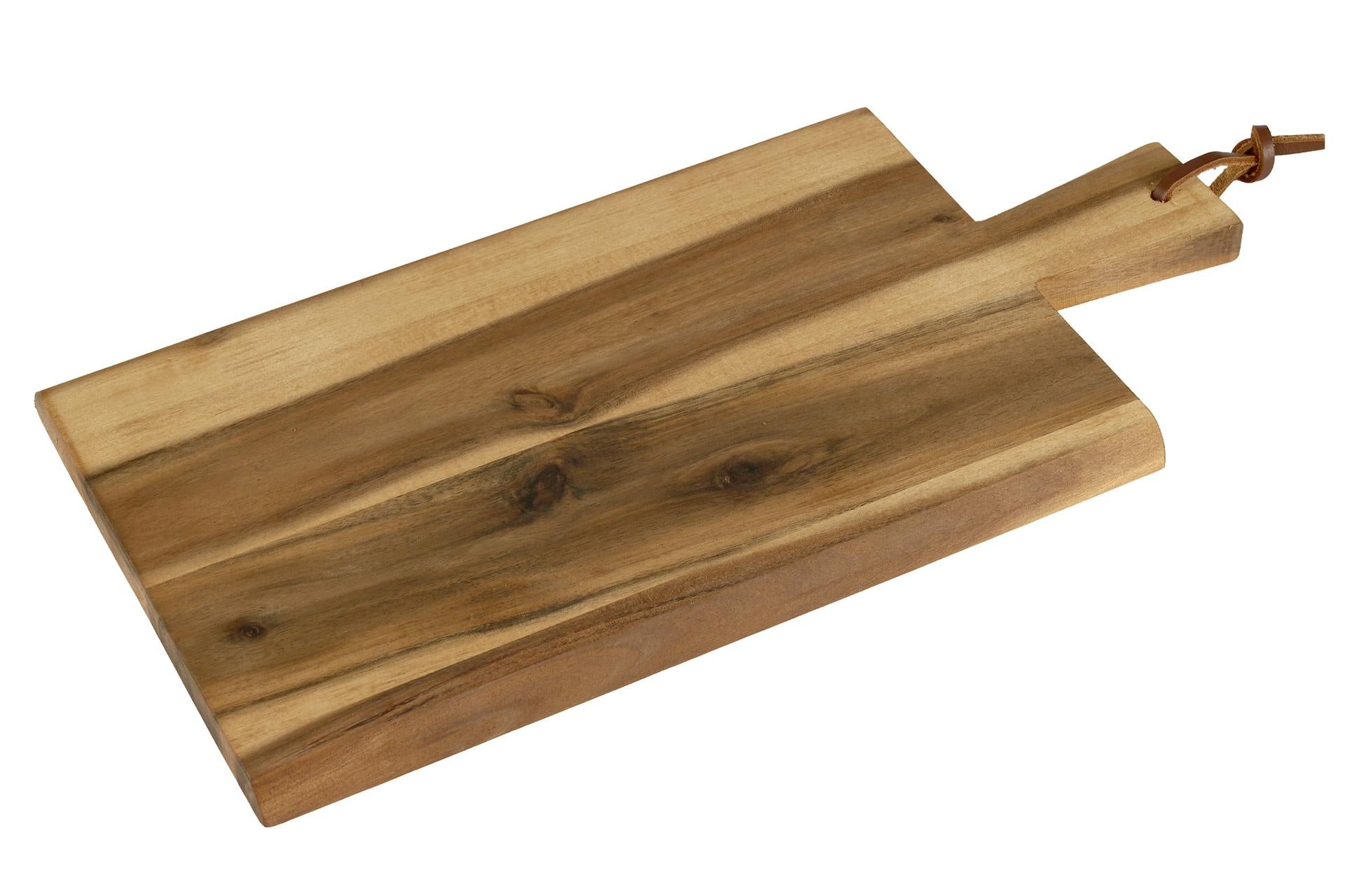 Kesper Acacia Tagliere Rettangolare H.1.5 cm - 35 x 18 cm In Legno di Acacia Con Manico e Cinturino In Pelle, Certificato FSC 3