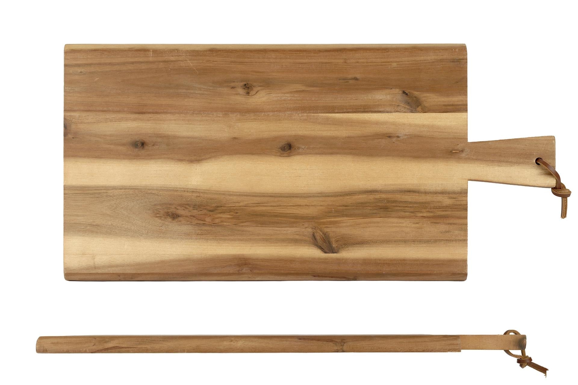 Kesper Acacia Tagliere Rettangolare H.1.5 cm - 45 x 22 cm In Legno di Acacia Con Manico e Cinturino In Pelle