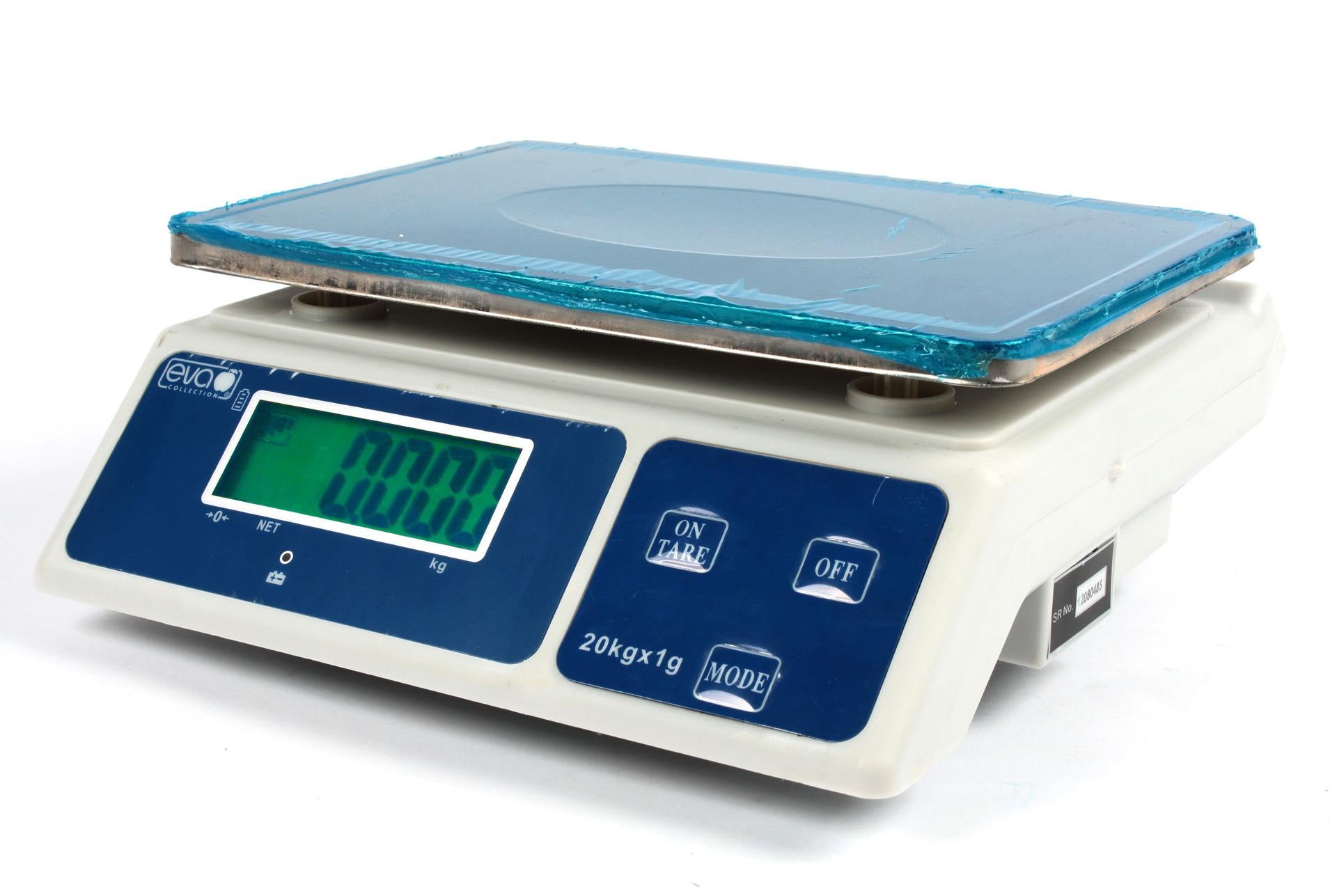 Eva Bilancia Cucina Digitale Inox 20 kg - Display LCD Retroilluminato Verde, Funzione Tara, Alimentazione Ricaricabile