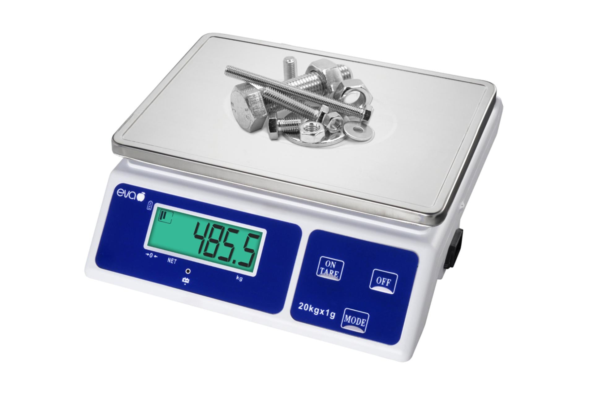 Eva Bilancia Cucina Digitale Inox 20 kg - Display LCD Retroilluminato Verde, Funzione Tara, Alimentazione Ricaricabile