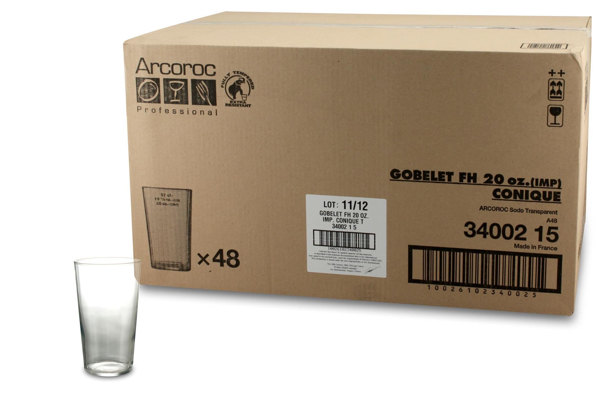 Arcoroc Conique Bicchiere Impilabile Cl.57 In Vetro Temperato - Art.34002 Adatto per Shaker - Set 6 Pz
