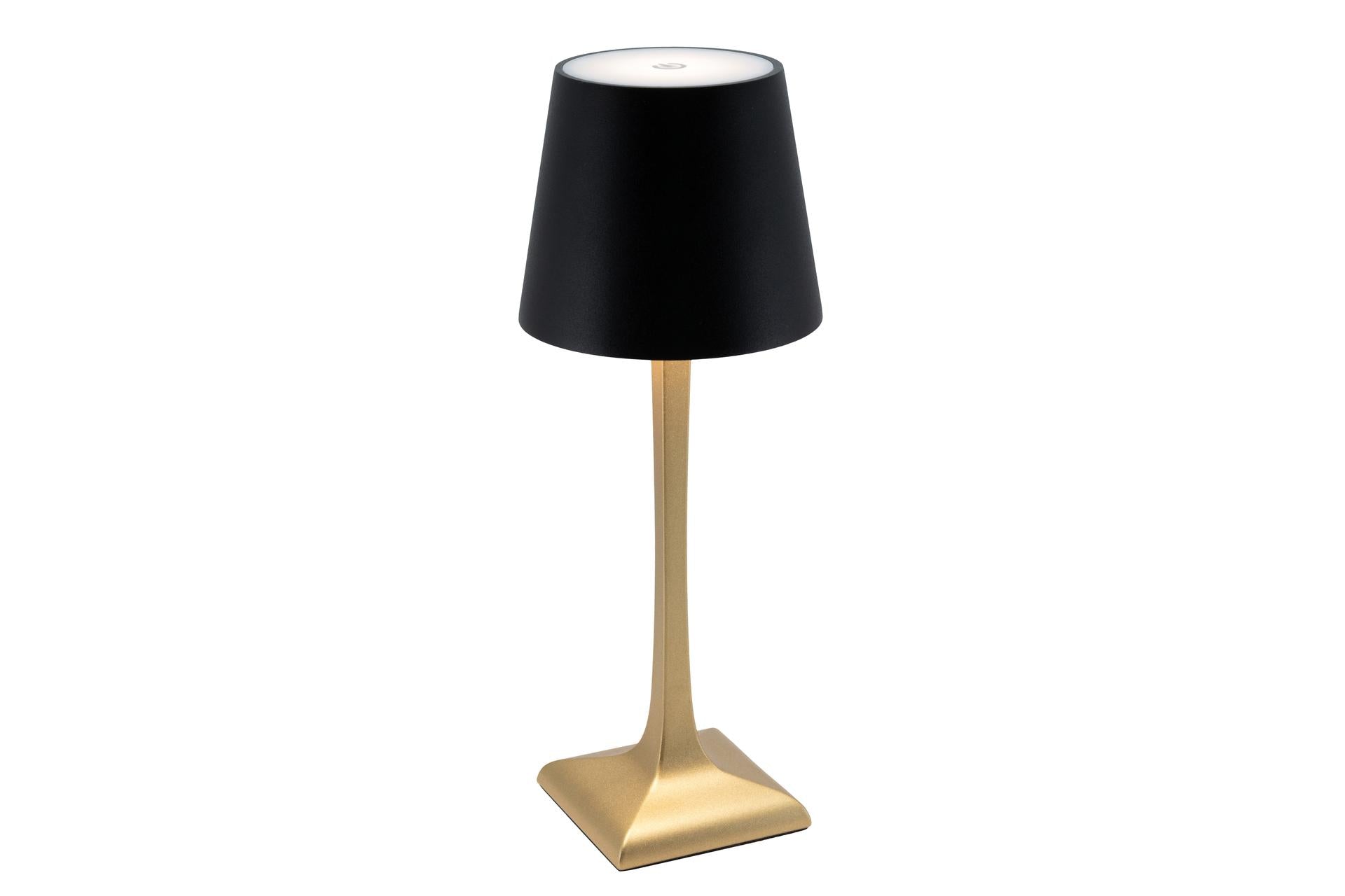 Securit Roma Lampada da Tavolo Ricaricabile H.26 cm - Stelo Oro e Cappello Nero In Alluminio e Ferro Con Luce LED Dimmerabile