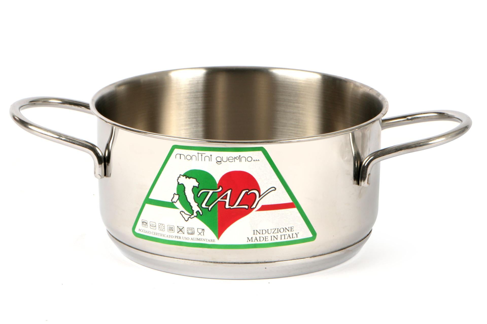 Montini Italy Casseruola Inox 18/10 Ø12 cm - Pentolame Induzione Fondo Sandwich 3mm Acciaio-Alluminio Acciaio