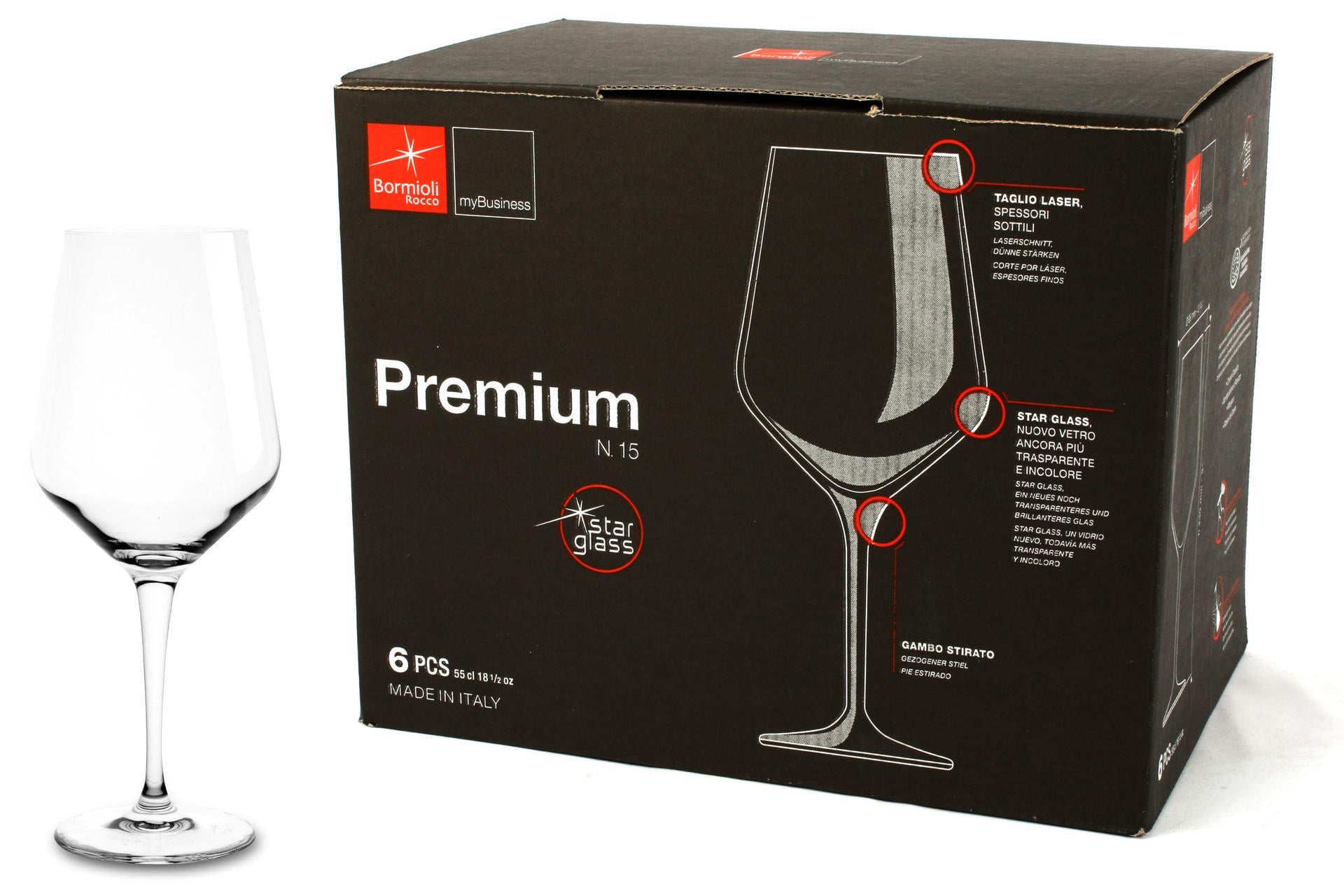 Bormioli Rocco Premium Calice 55 cl In Vetro Star Glass - Con Bordo Sottile e Trattamento XLT - Set 6 Pz