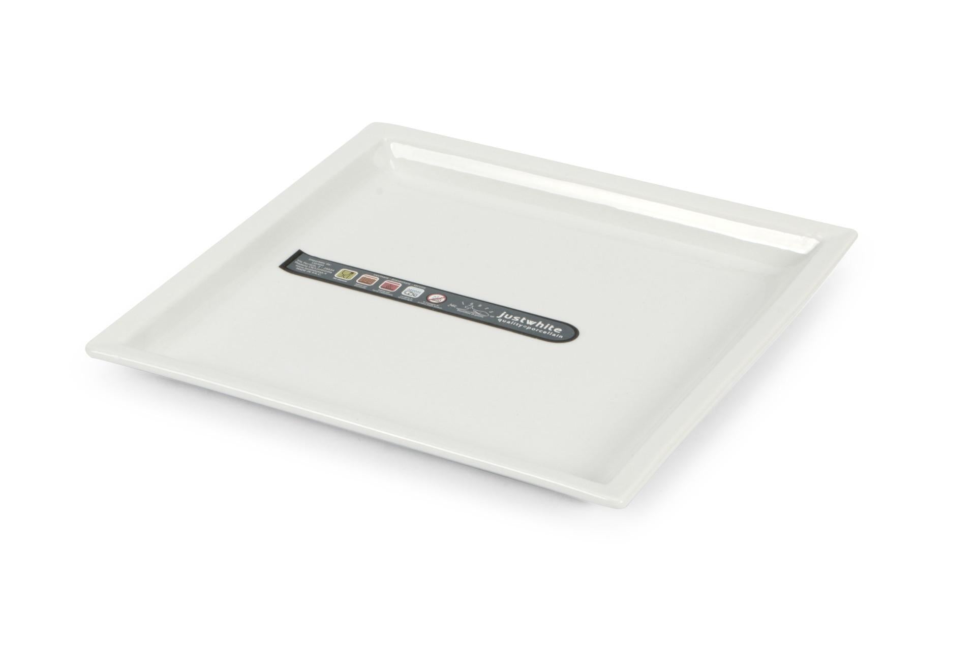 Import Tavola Professional JustWhite Piatto Quadro 29 cm - Linea In Porcellana Bianca - Set 3 Pz