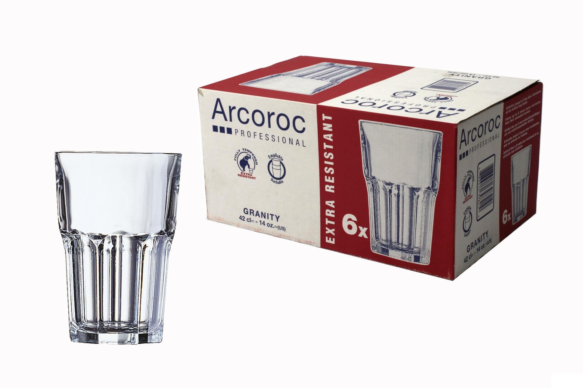 Arcoroc Granity Bicchiere 42 cl - H.130 mm Ø89 mm Linea Ristorazione Impilabile - Set 6 Pz