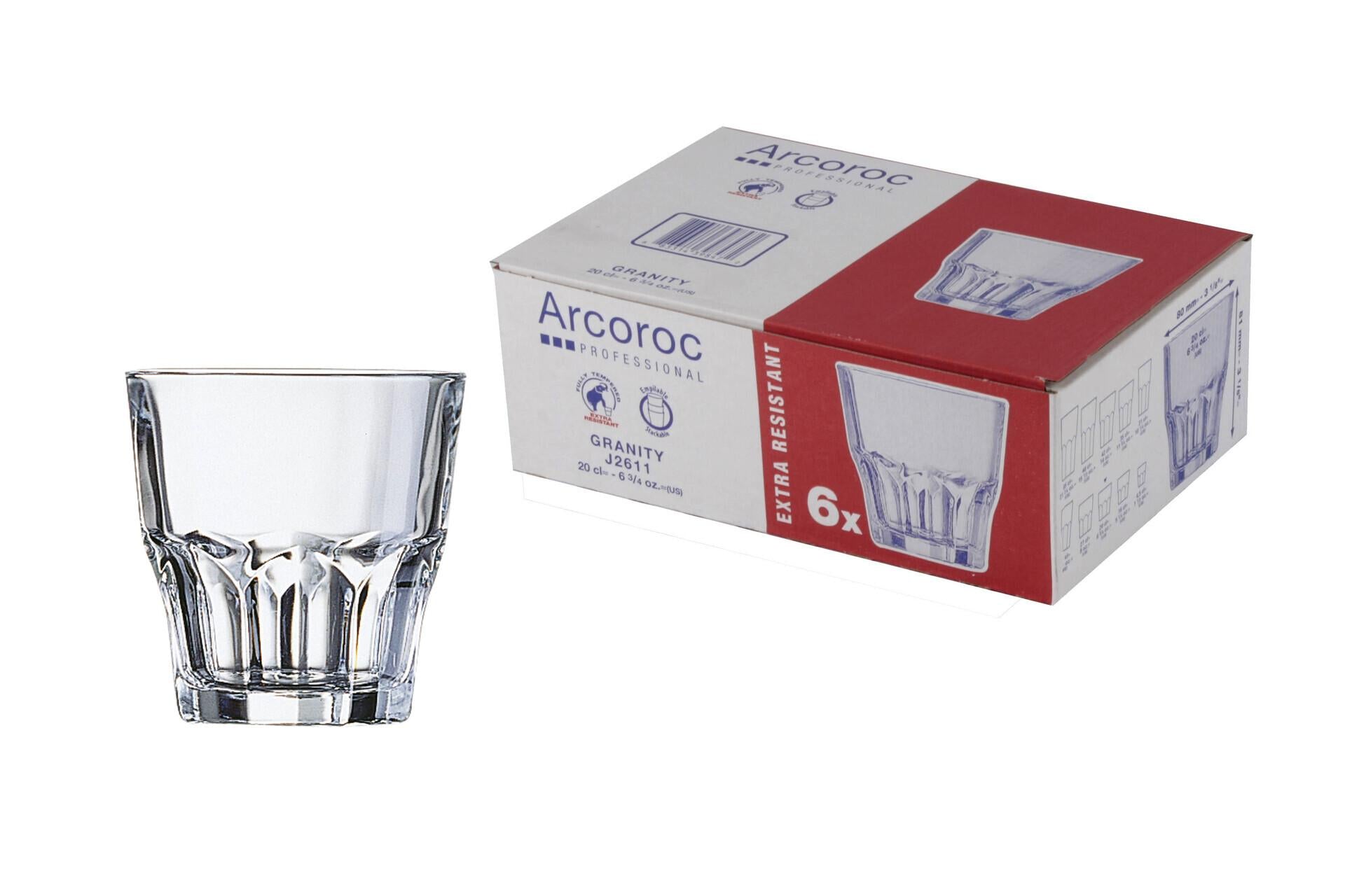 Arcoroc Granity New Bicchiere 20 cl - H.81 mm Ø80 mm In Vetro Temperato - Set 6 Pz