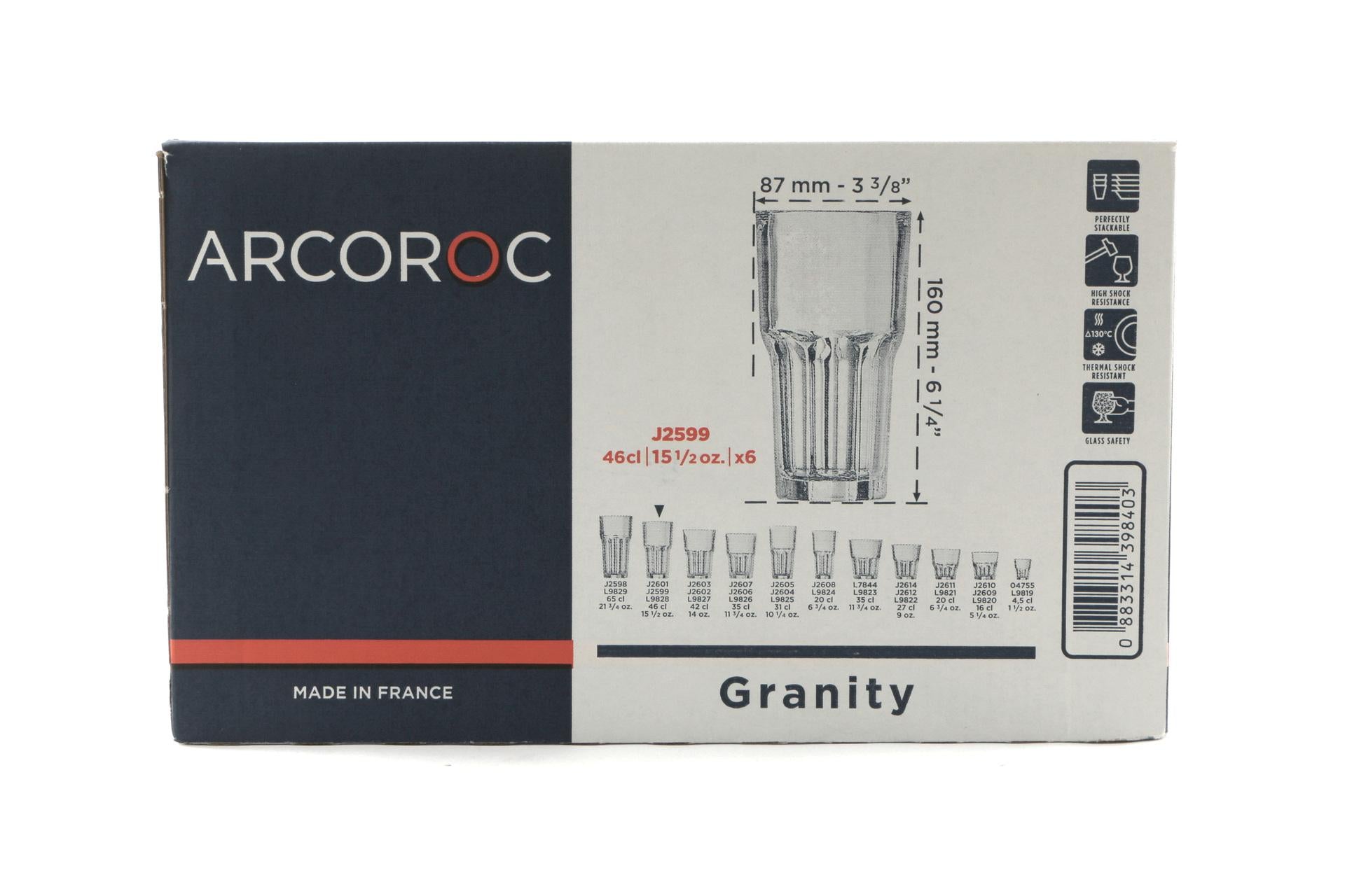 Arcoroc Granity Bicchiere 46 cl - H.160 mm Ø87 mm Linea Ristorazione Impilabile - Set 6 Pz 6