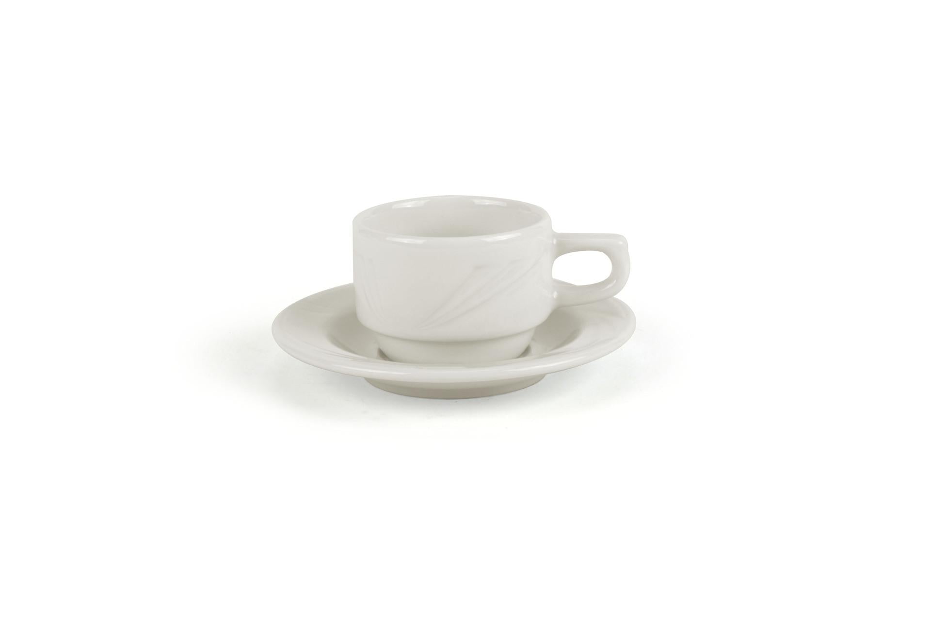 Lubiana Arcadia Tazza Caffè Cilindrica Impilabile con Piattino 8 cl - Porcellana Bianca - Set 6 Pz