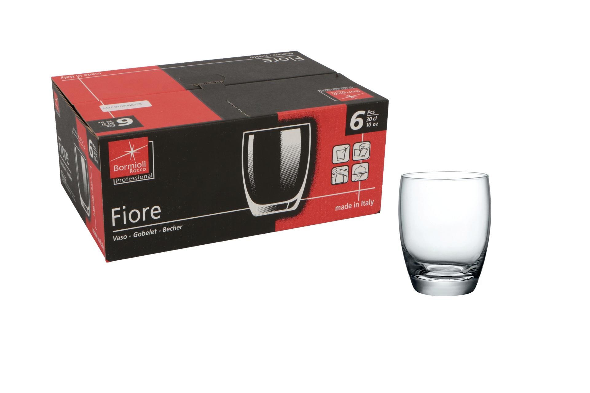 Bormioli Rocco Fiore Set 6 Bicchieri Acqua 30 cl - Vetro Cristallino Trasparente Forma Classica Bombata - Set 6 Pz