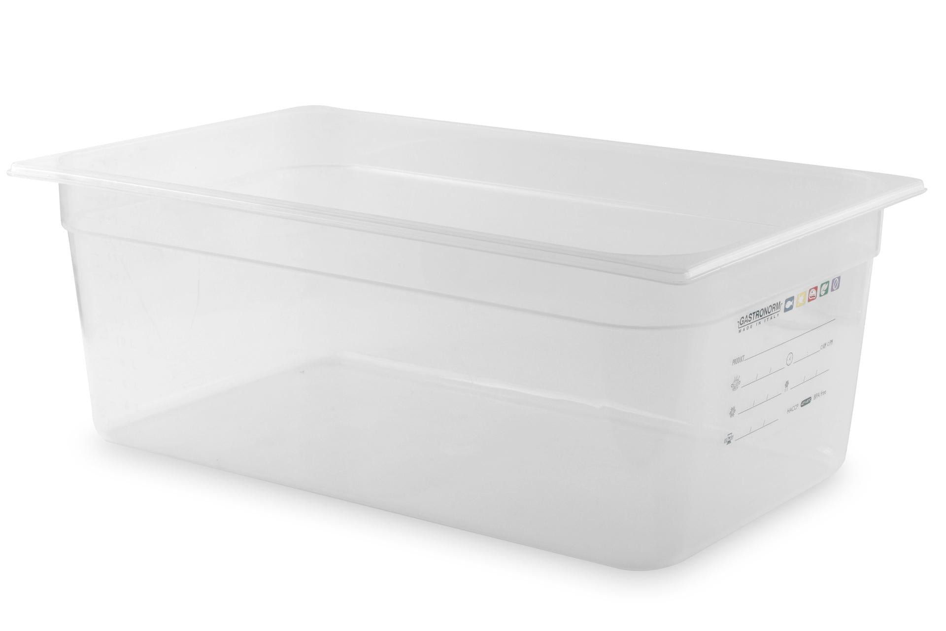 Mori2A Bacinella Gastronorm Graduata H.20 cm - GN 1/1 In Polipropilene Trasparente Con Etichetta Datario HACCP