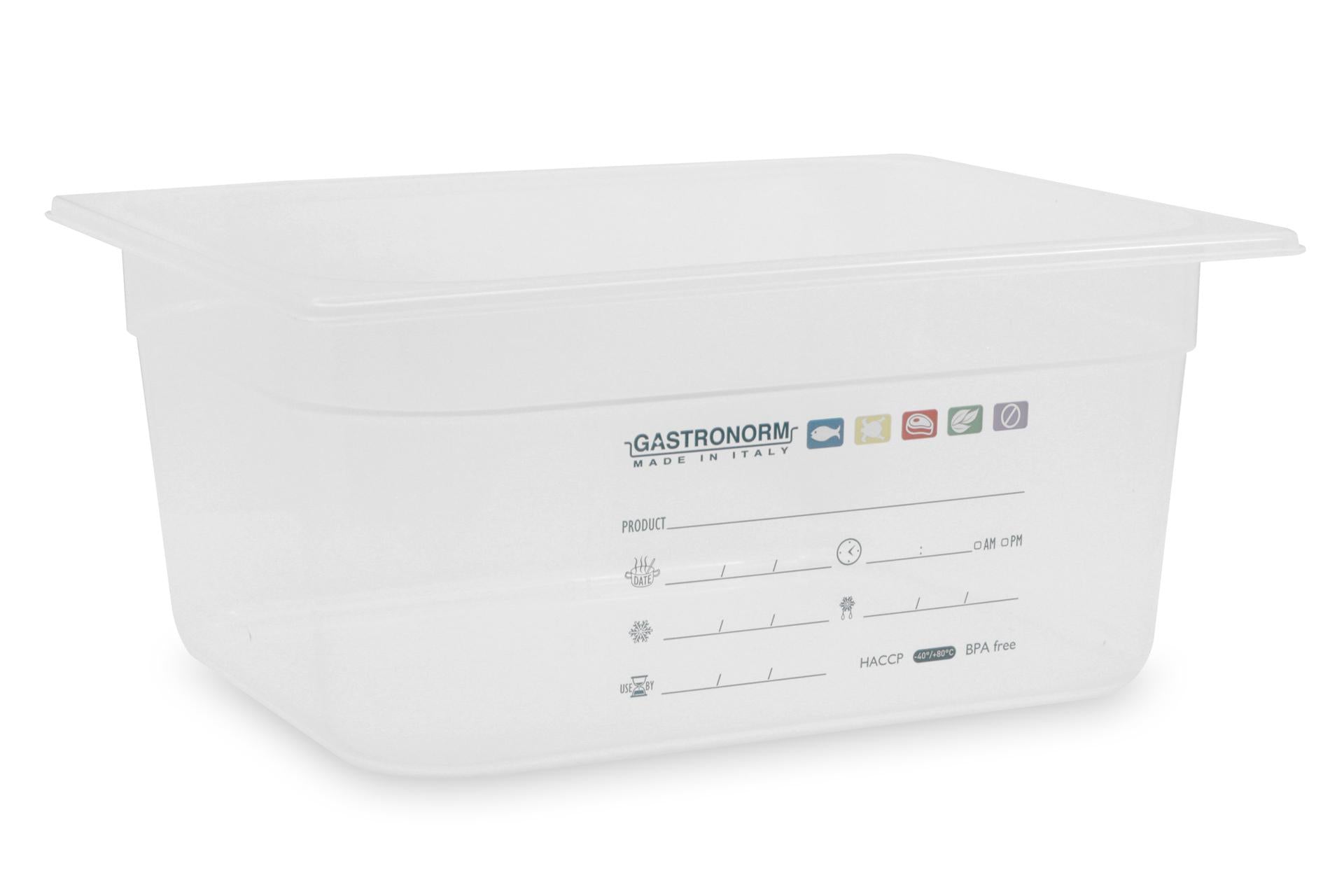 Mori2A Bacinella Graduata GN 1/2 H.15 cm In Polipropilene Trasparente Con Etichetta Datario HACCP