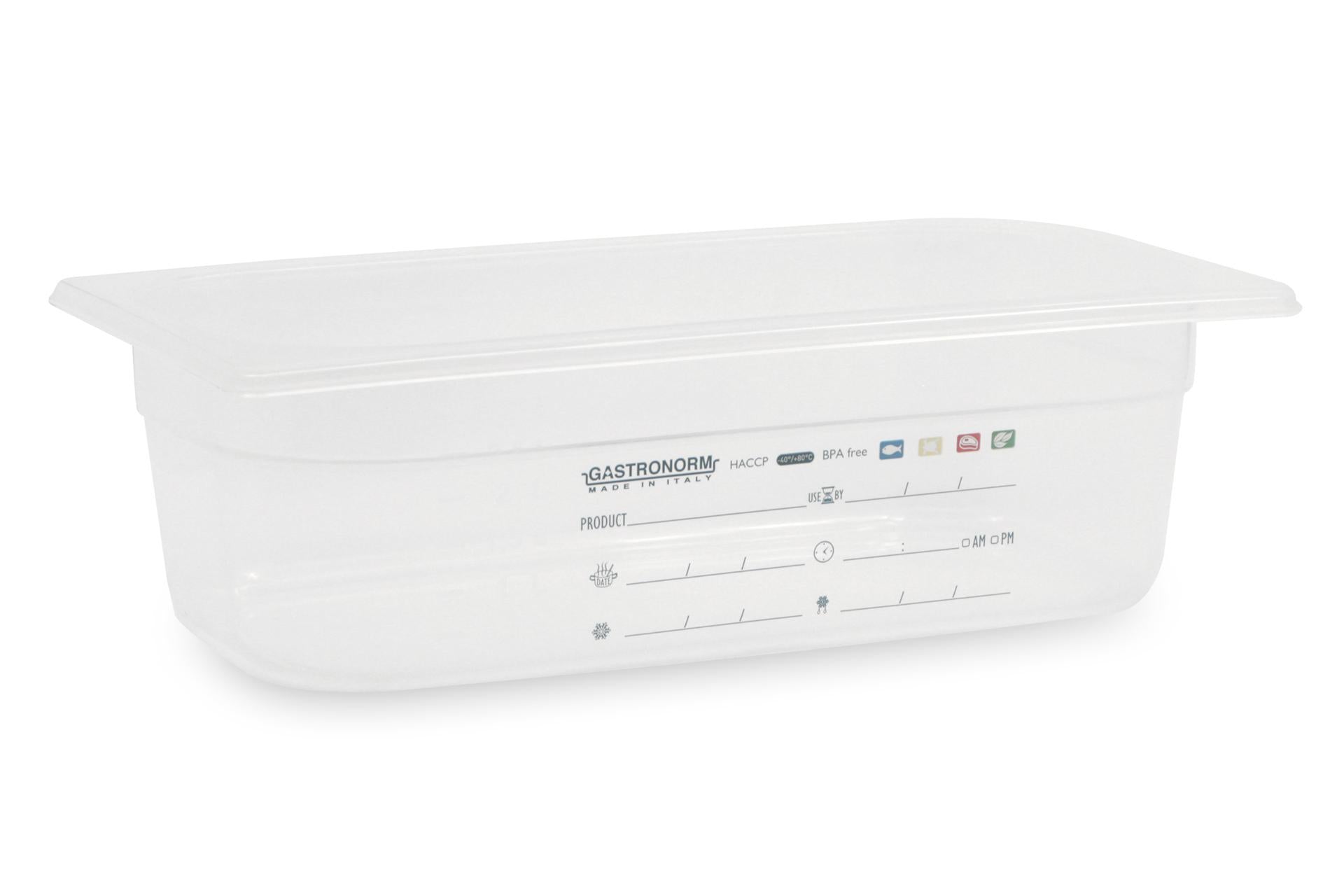 Mori2A Bacinella Graduata GN 1/3 H.10 cm In Polipropilene Trasparente Con Etichetta Datario HACCP