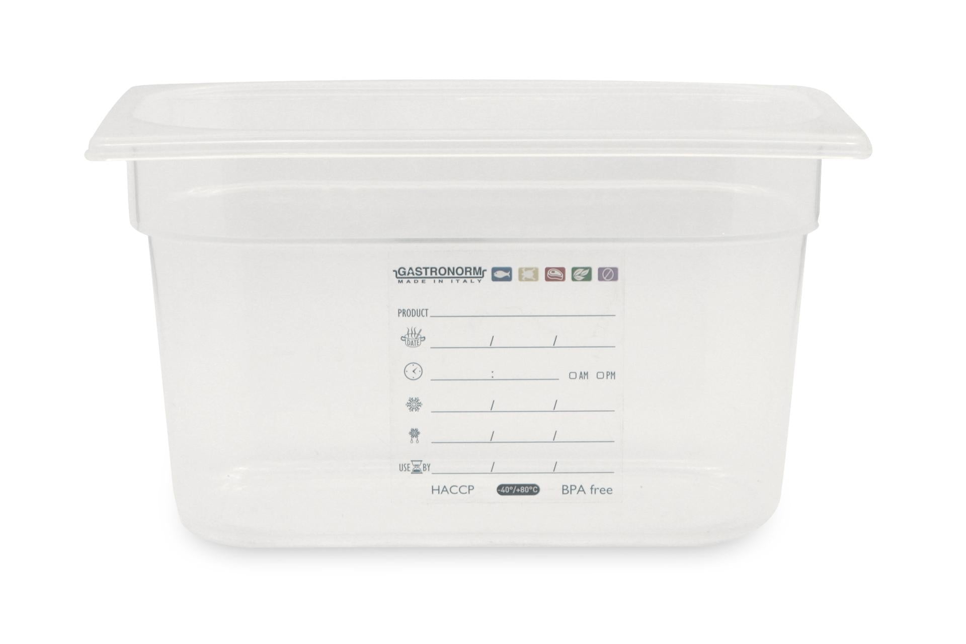 Mori2A Bacinella Graduata GN 1.4 In Polipropilene H.15 cm - Trasparente e Impilabile Con Sistema di Riconoscimento HACCP