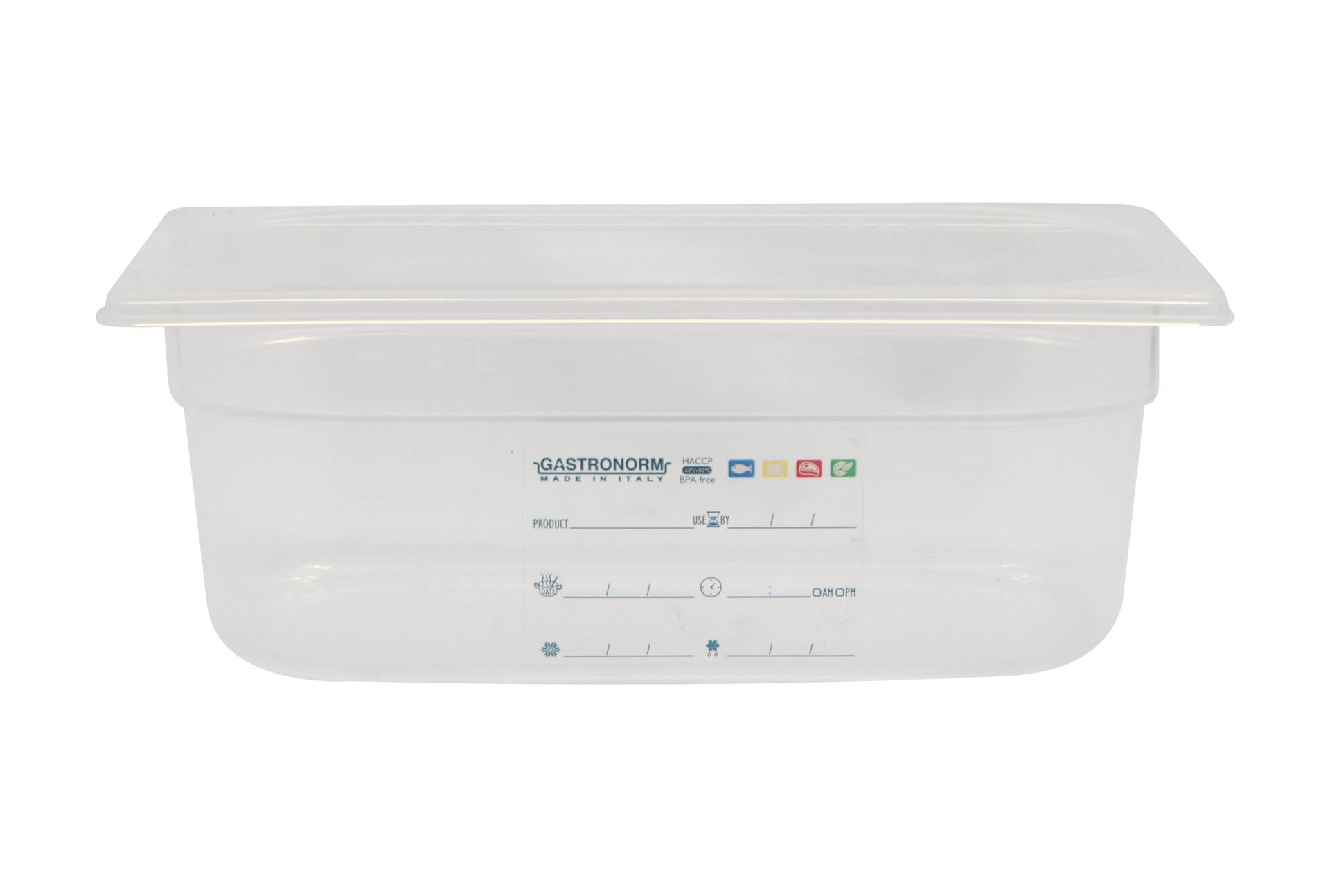Mori2A Bacinella Graduata GN 1/4 H.10 cm In Polipropilene Trasparente Con Etichetta Datario HACCP