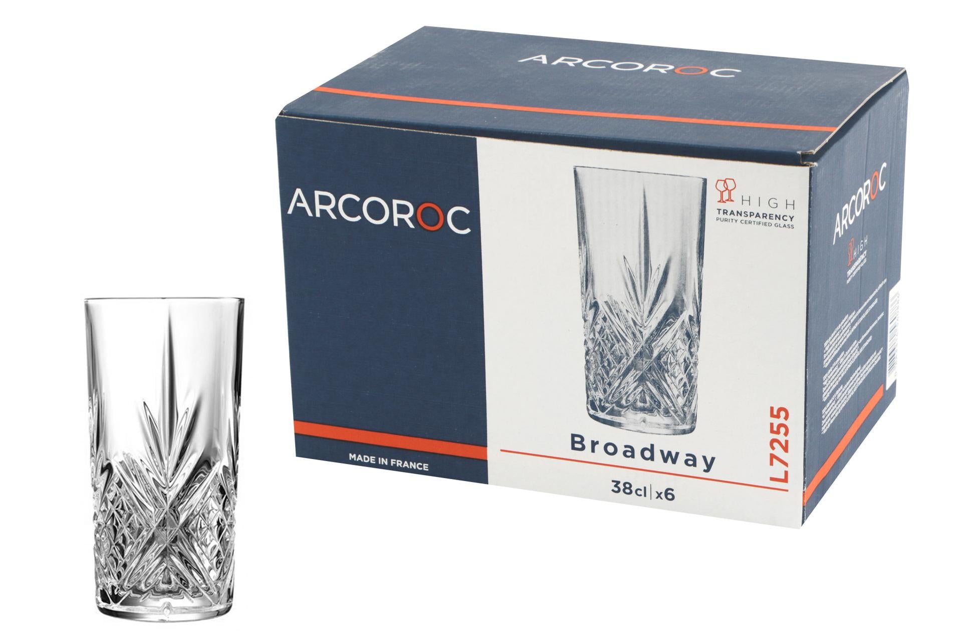 Arcoroc Broadway Set 6 Bicchieri Bibita 38 cl - H.145 mm Ø75 mm In Vetro Decorato - Set 6 Pz 3