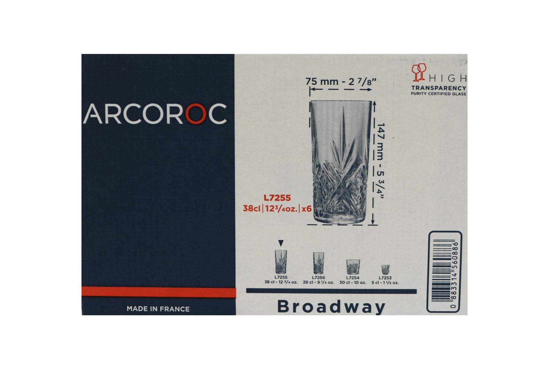 Arcoroc Broadway Set 6 Bicchieri Bibita 38 cl - H.145 mm Ø75 mm In Vetro Decorato - Set 6 Pz 7