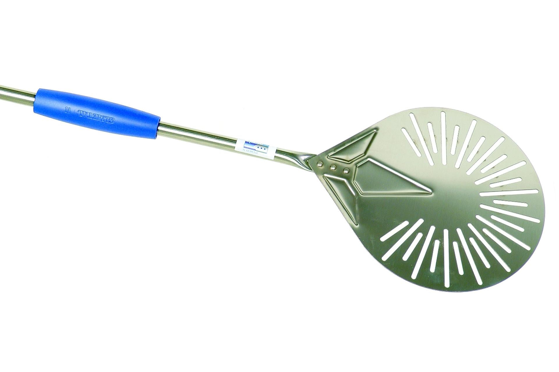 Gi Metal Azzurra Palettino Pizza Inox Forato Ø20 cm - Manico 150 cm In Acciaio Inox