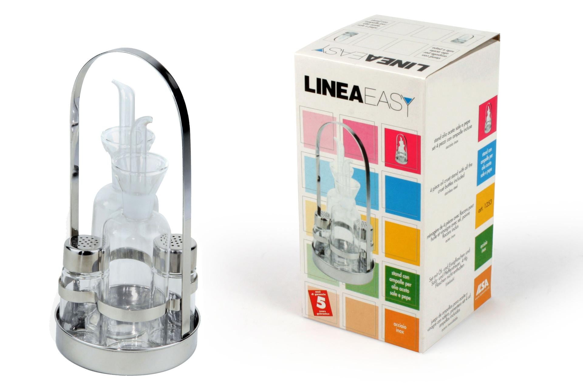 Ilsa Easy Menage 4 Pezzi Olio Aceto Sale e Pepe Inox - Ampolle Incluse Cm.12