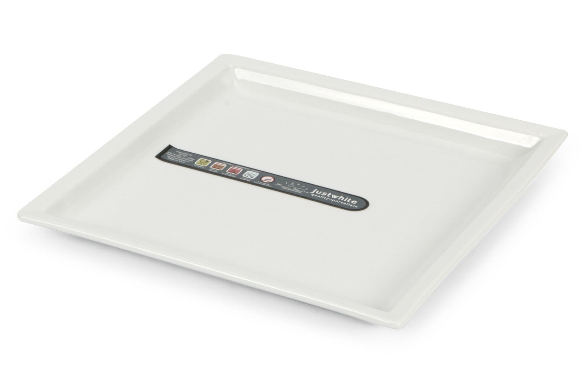 Import Tavola Professional JustWhite Piatto Quadro 26.5 cm - Linea In Porcellana Bianca - Set 4 Pz