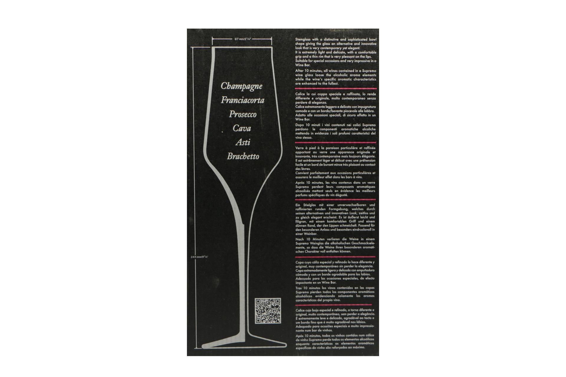 Bormioli Luigi Supremo Set 6 Calici Champagne 24 cl - Vetro Sonoro Superiore Soffiato a Macchina - Set 6 Pz 6