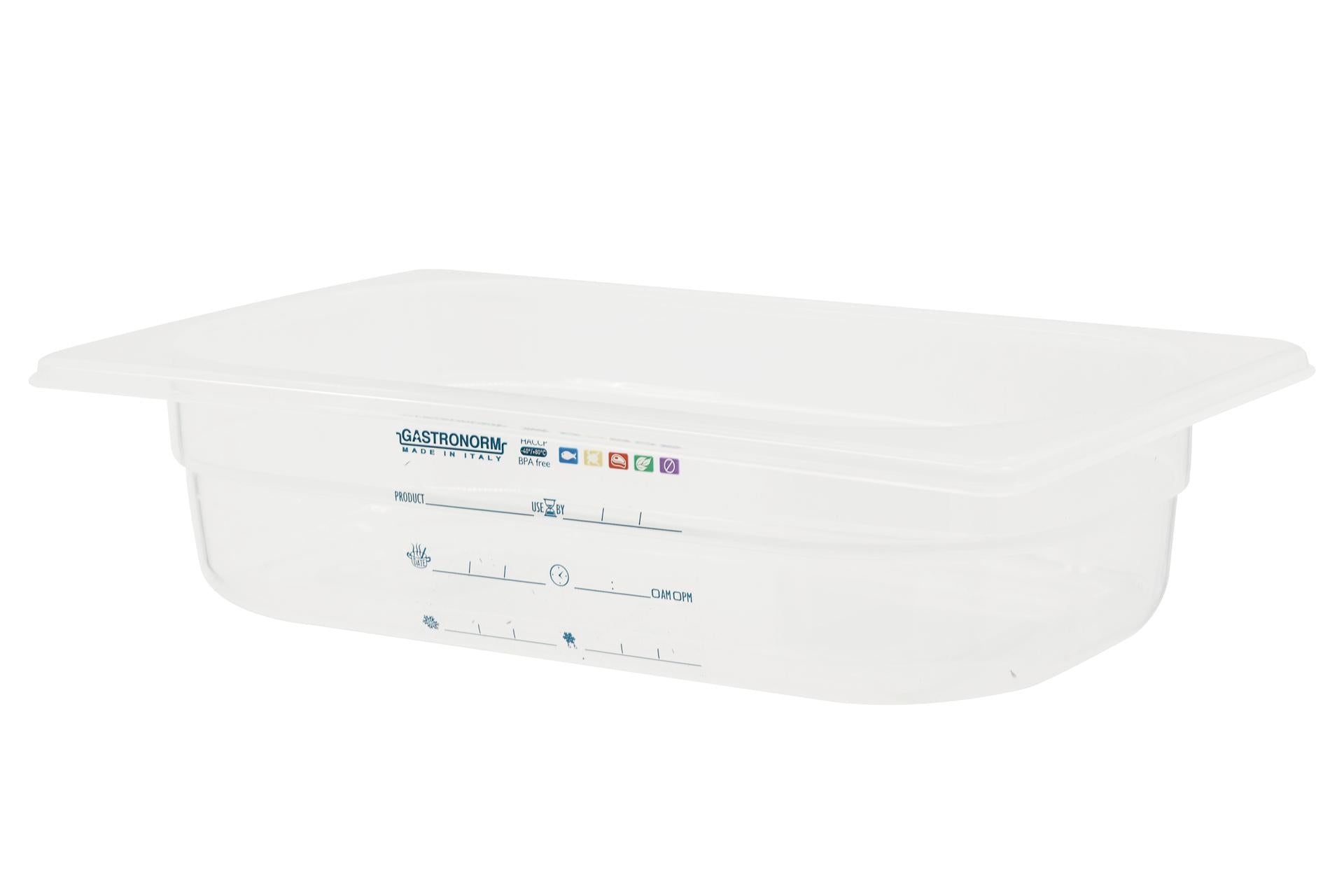 Mori2A Bacinella Graduata GN 1.4 In Polipropilene H.6.5 cm - Trasparente e Impilabile Con Sistema di Riconoscimento HACCP