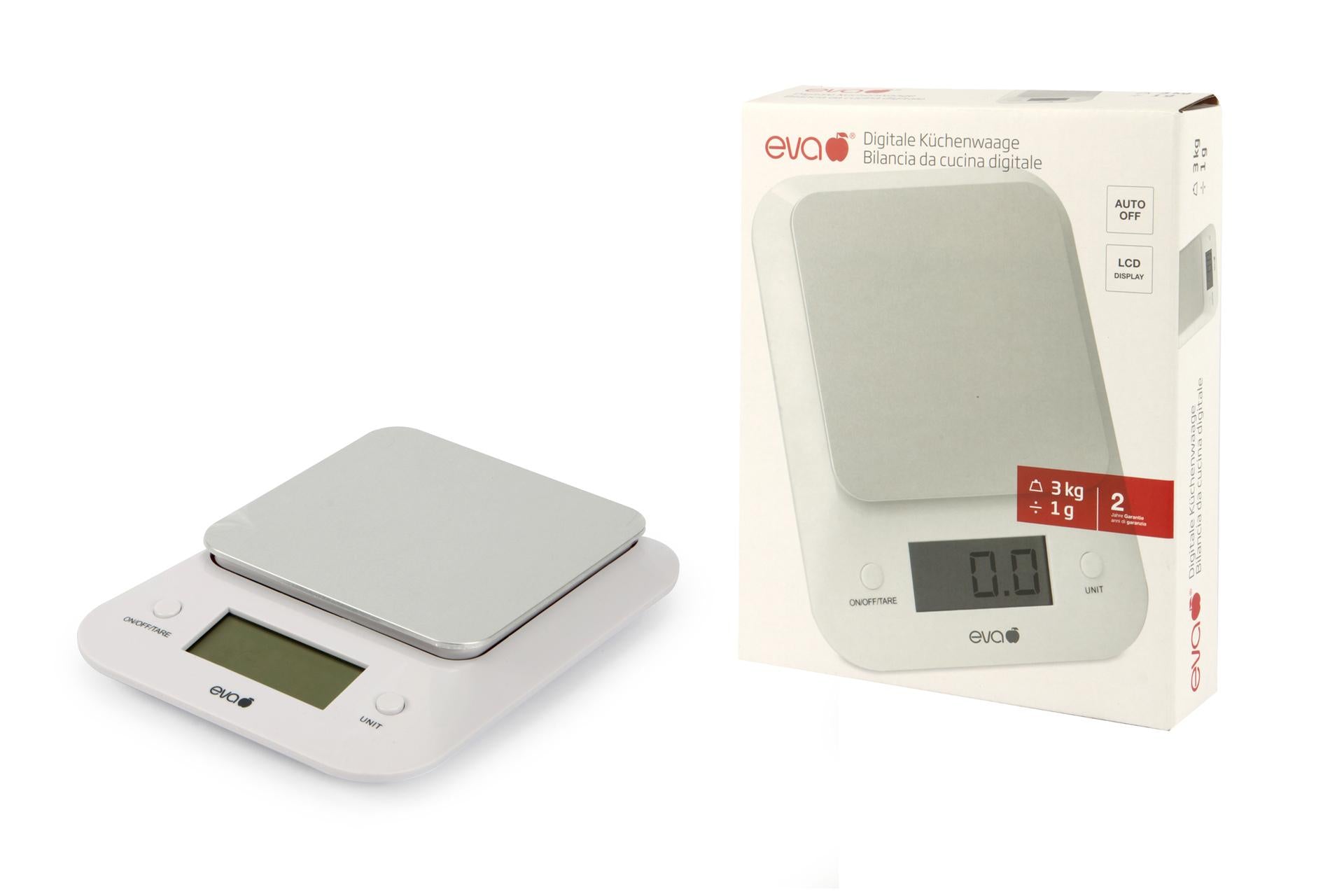 Eva Bilancia Cucina Digitale 1g-3kg Bianca - Base In Alluminio