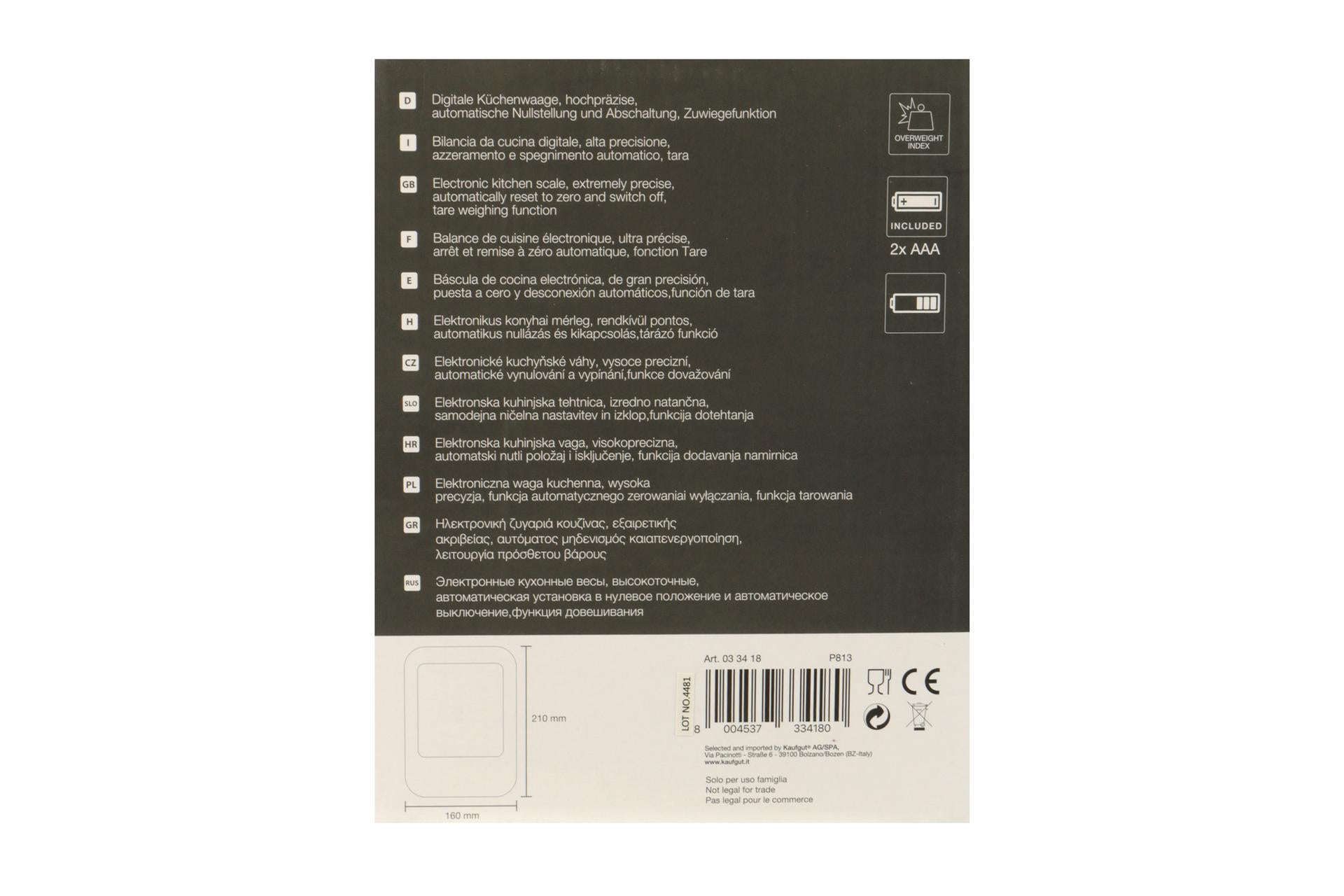 Eva Bilancia Cucina Digitale 1g-3kg Bianca - Base In Alluminio 7