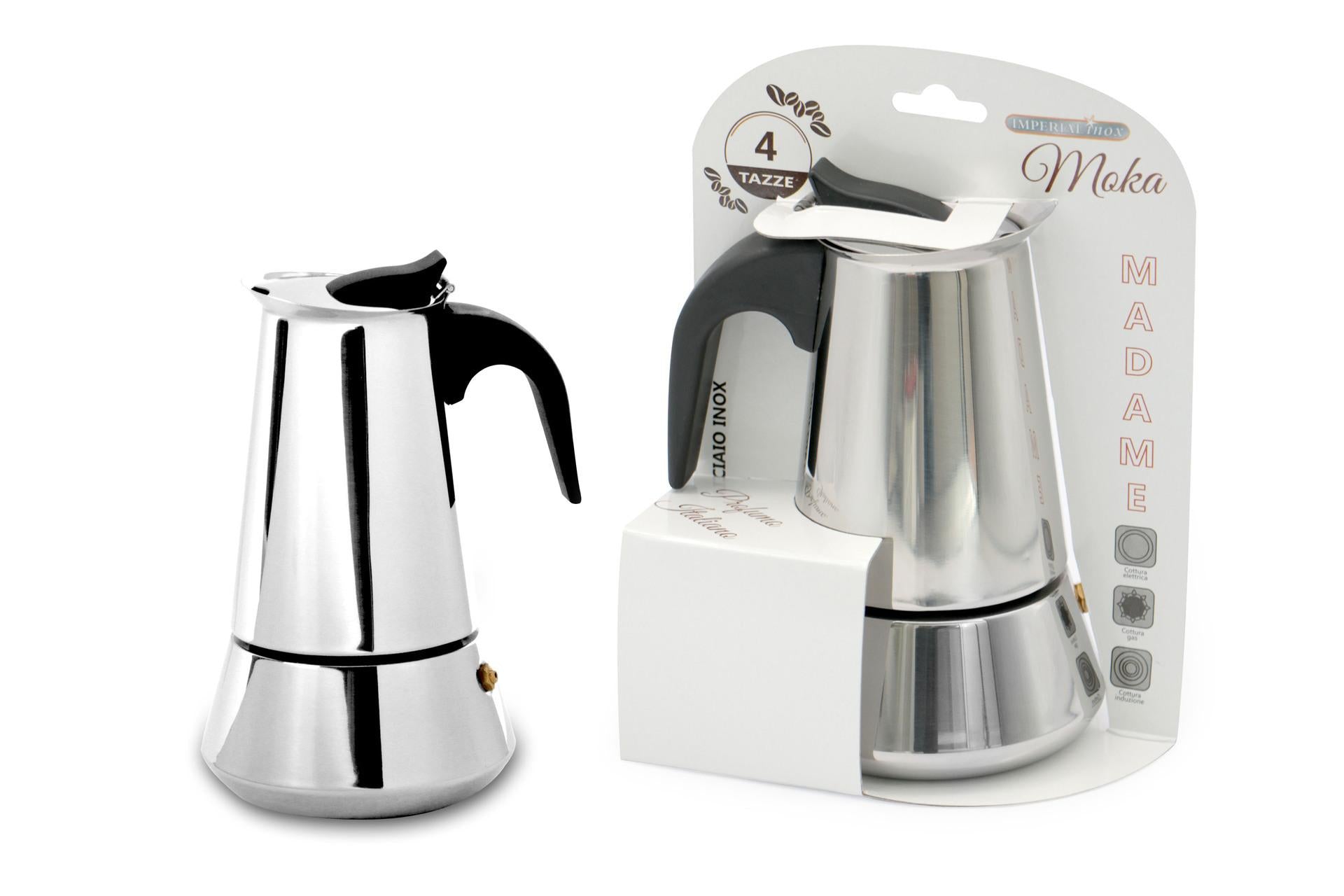 Import Cottura Madame Caffettiera Inox Induzione 4 Tazze - Acciaio Inox Adatta a Piani a Induzione 3
