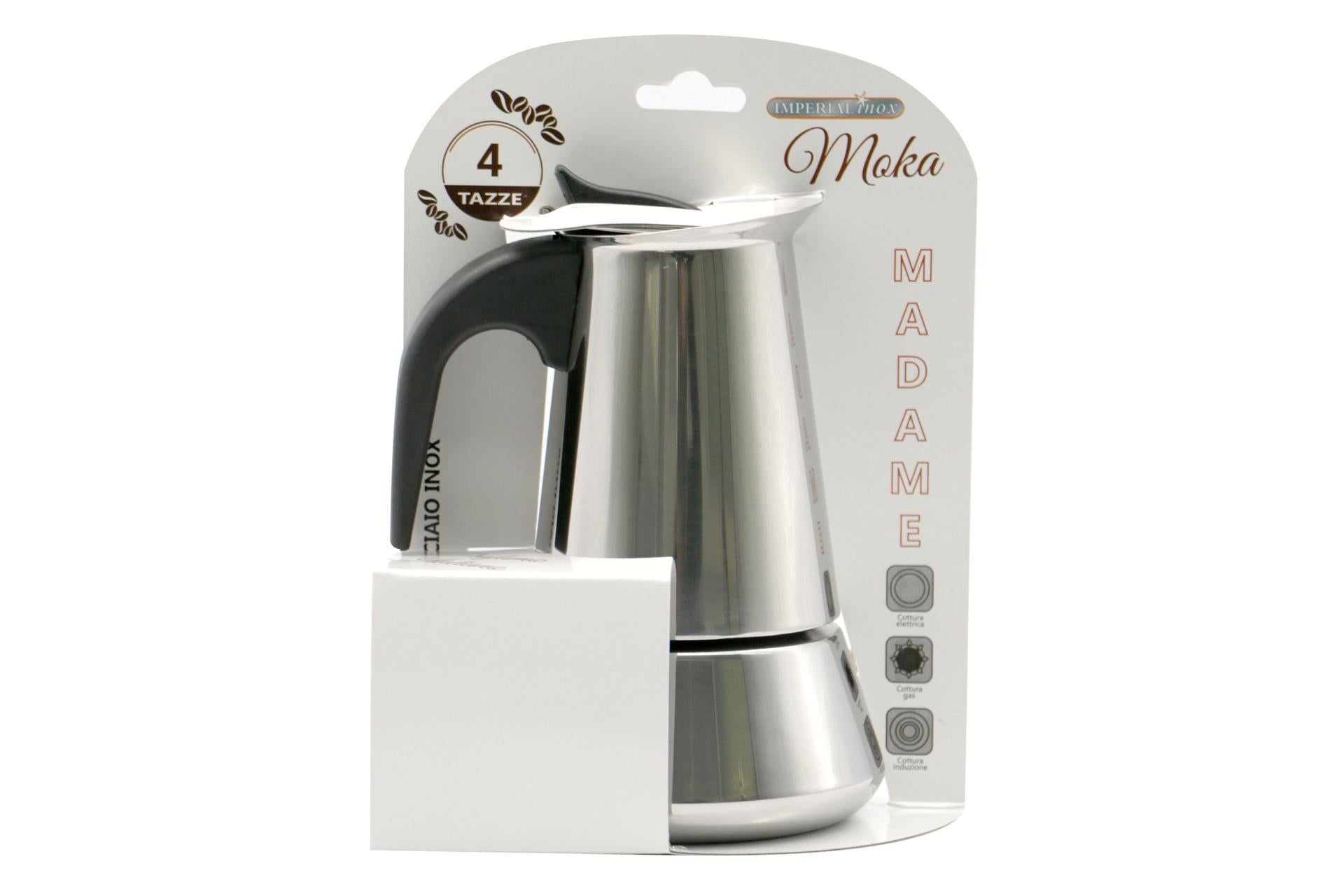 Import Cottura Madame Caffettiera Inox Induzione 4 Tazze - Acciaio Inox Adatta a Piani a Induzione 5