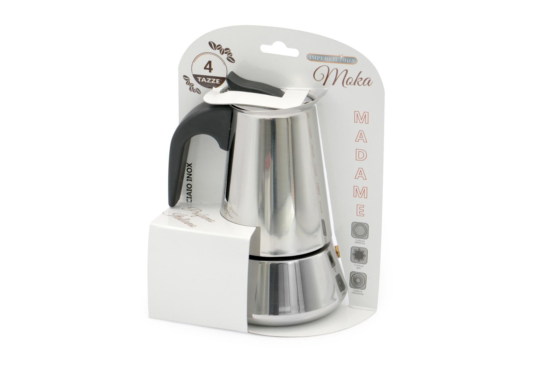 Import Cottura Madame Caffettiera Inox Induzione 4 Tazze - Acciaio Inox Adatta a Piani a Induzione 6