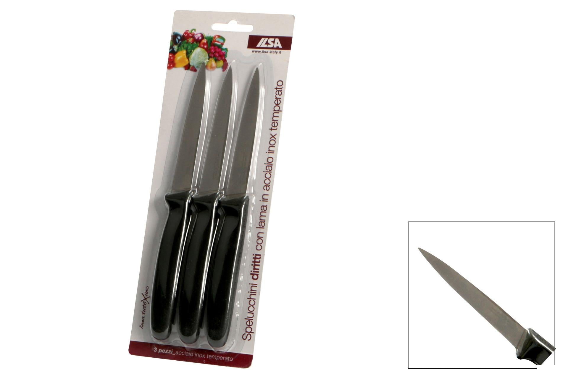 Ilsa Tuttixuno Set 3 Coltelli Spelucchini Dritti - Lama In Acciaio Inox e Manico In Polipropilene - Set 3 Pz