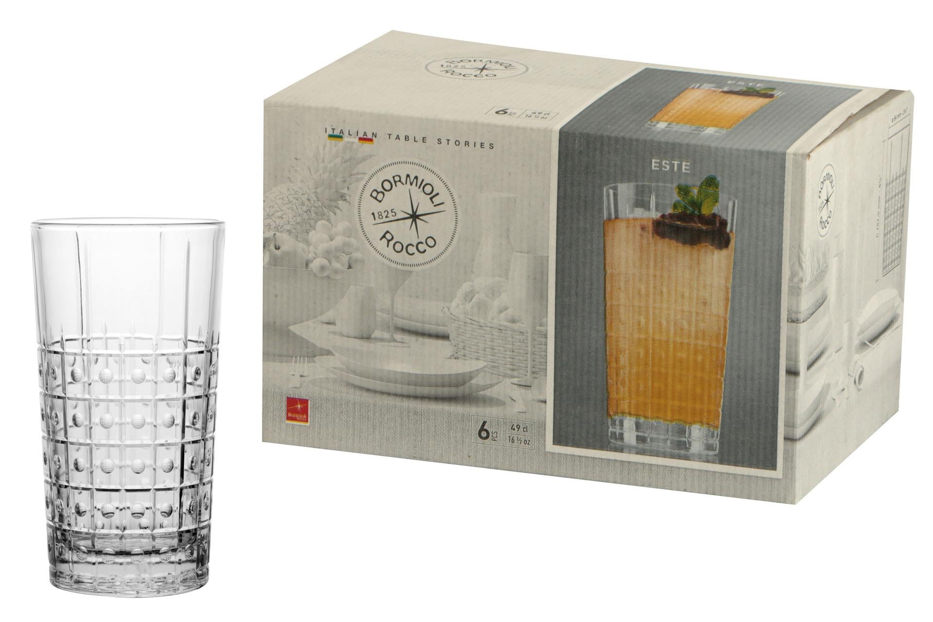 Bormioli Rocco Este Bicchiere Cooler 49 cl - Design Italiano Con Linee e Motivi Geometrici - Set 6 Pz