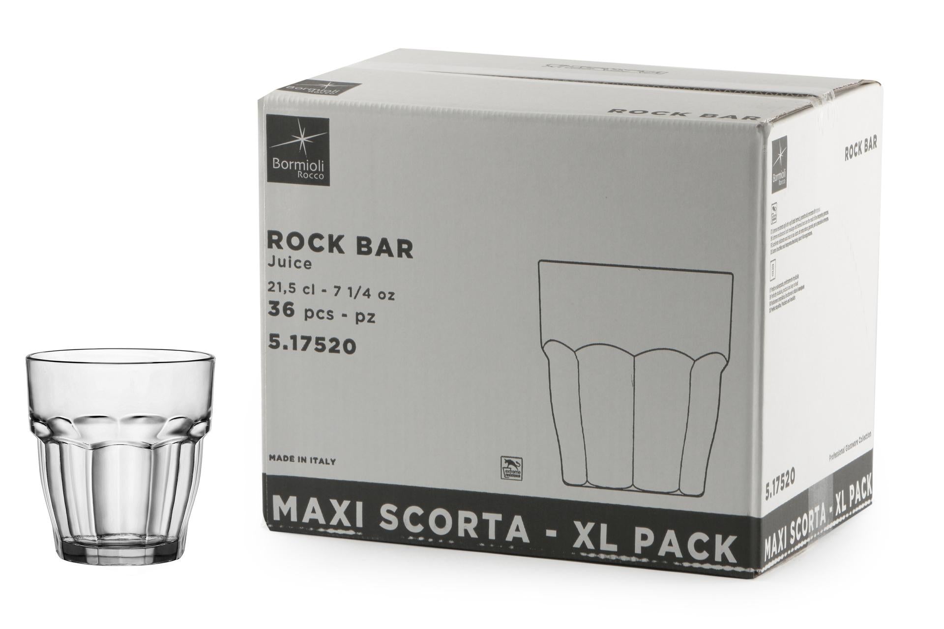 Bormioli Rocco Rock Bar Set 36 Bicchieri Juice 20 cl - Trasparente e Impilabile - Set 36 Pz