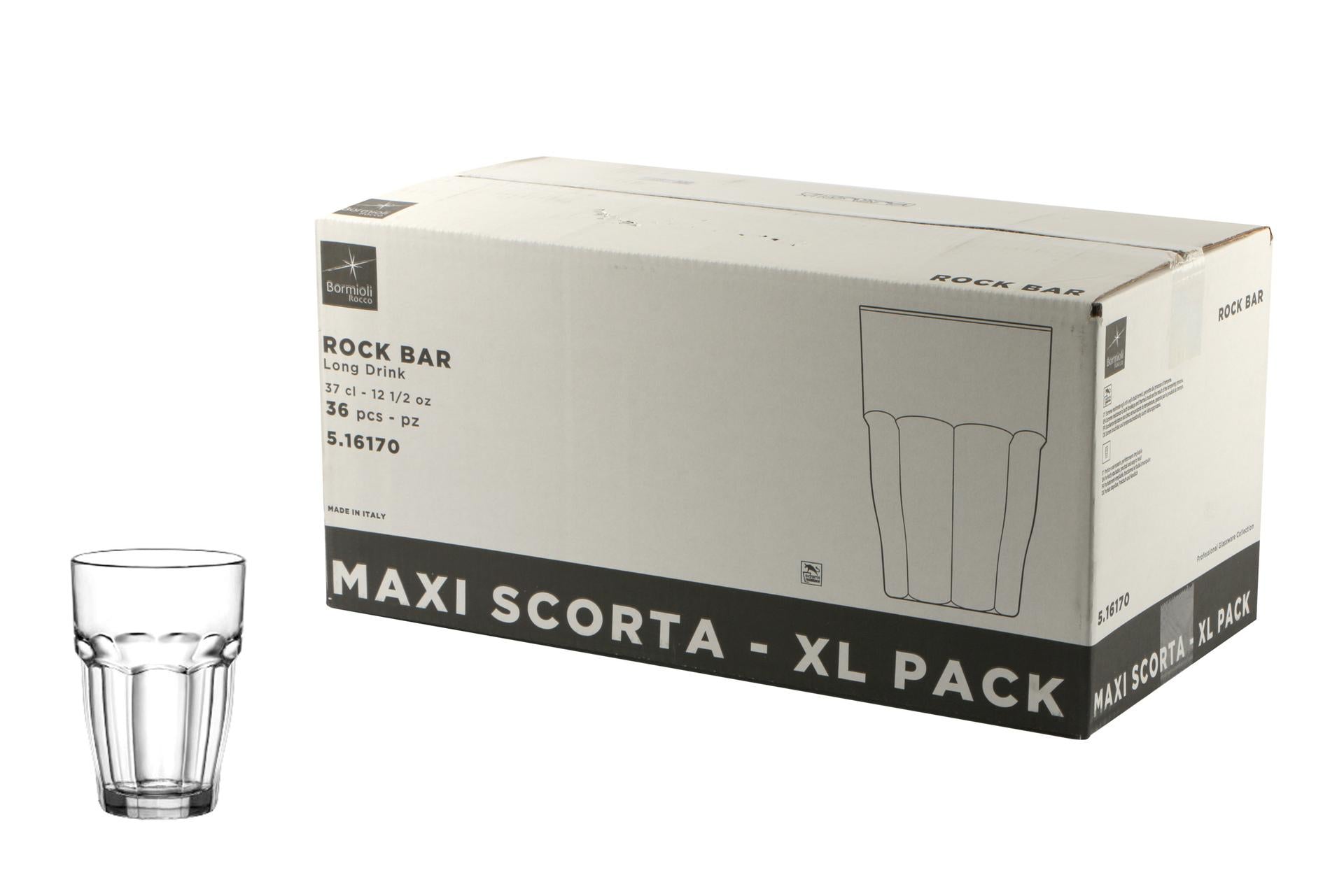 Bormioli Rocco Rock Bar Set 36 Bicchieri Long Drink 37 cl - Trasparenti e Impilabili - Set 36 Pz