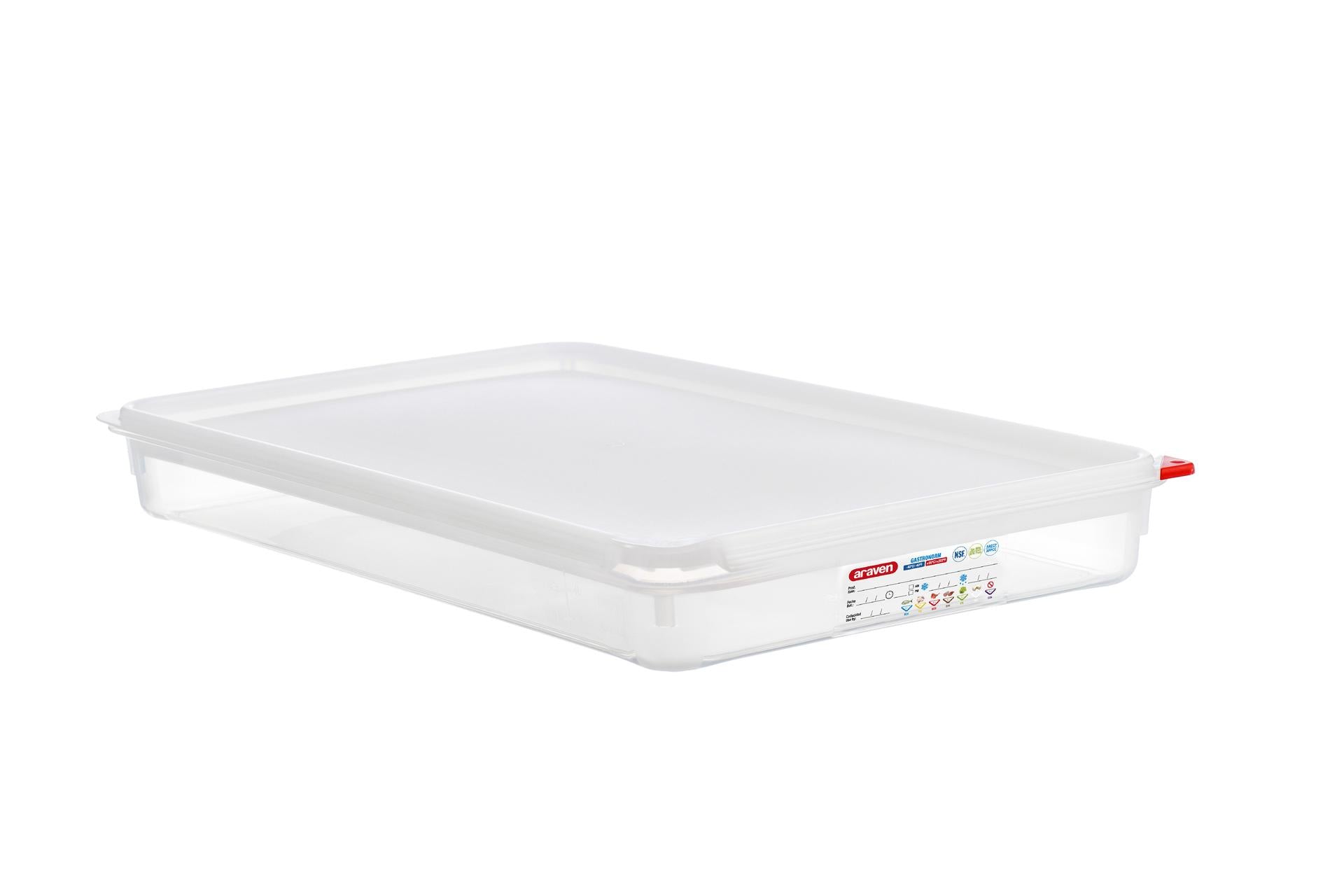 Araven Contenitore Alimentare Ermetico 1.1 Litri - Gastronorm 1/2 530x325x65 cm Con Etichetta Lavabile e Alette Colorate