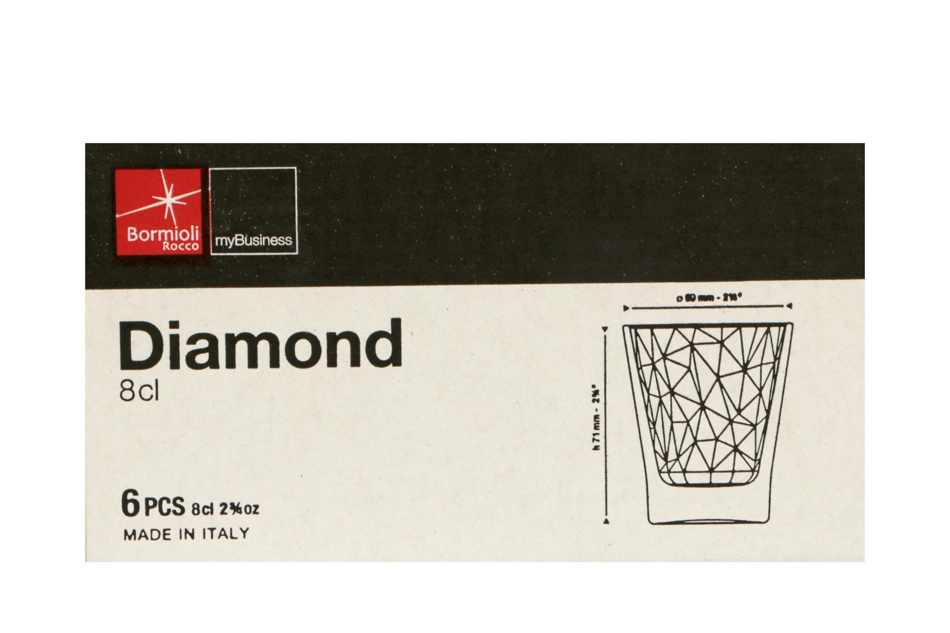 Bormioli Rocco Diamond Trasparente Set 6 Bicchieri Caffeino 8 cl In Vetro Decorato - Set 6 Pz 8