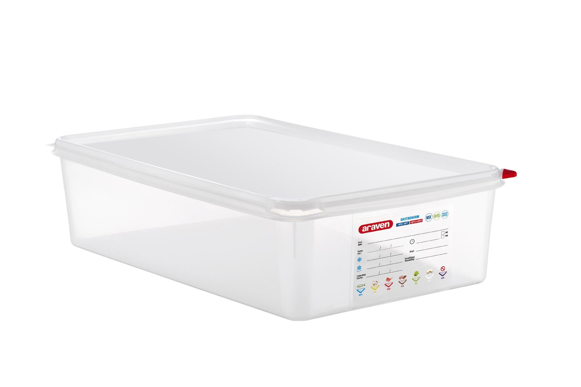 Araven Contenitore Alimentare Ermetico Gastronorm 1/1 - 1.1 Litri Con Etichetta Riscrivibile e Alette Colorate