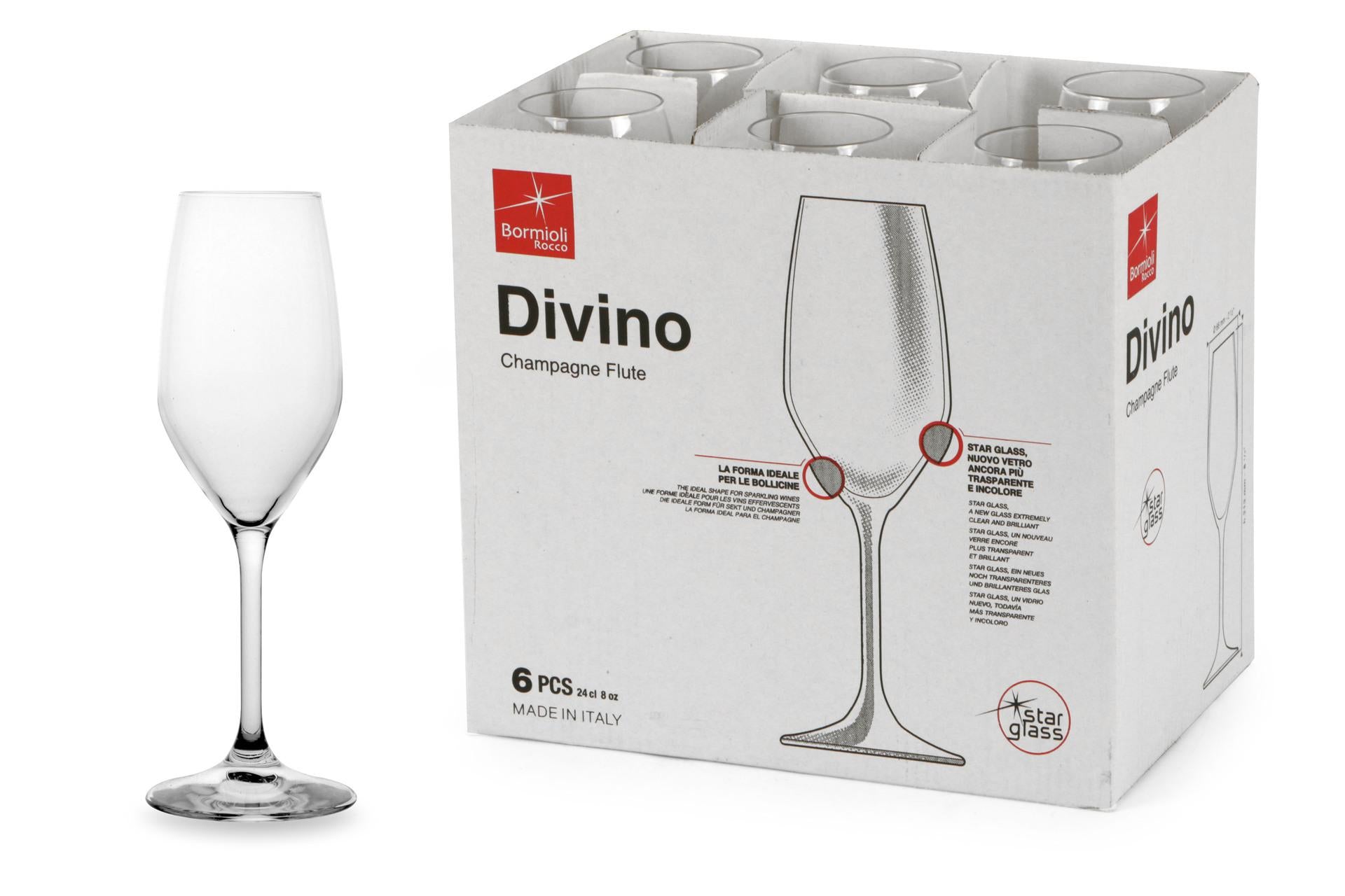 Bormioli Rocco Divino Calice Flute 24 cl - In Star Glass H.21.5 cm - Set 6 Pz