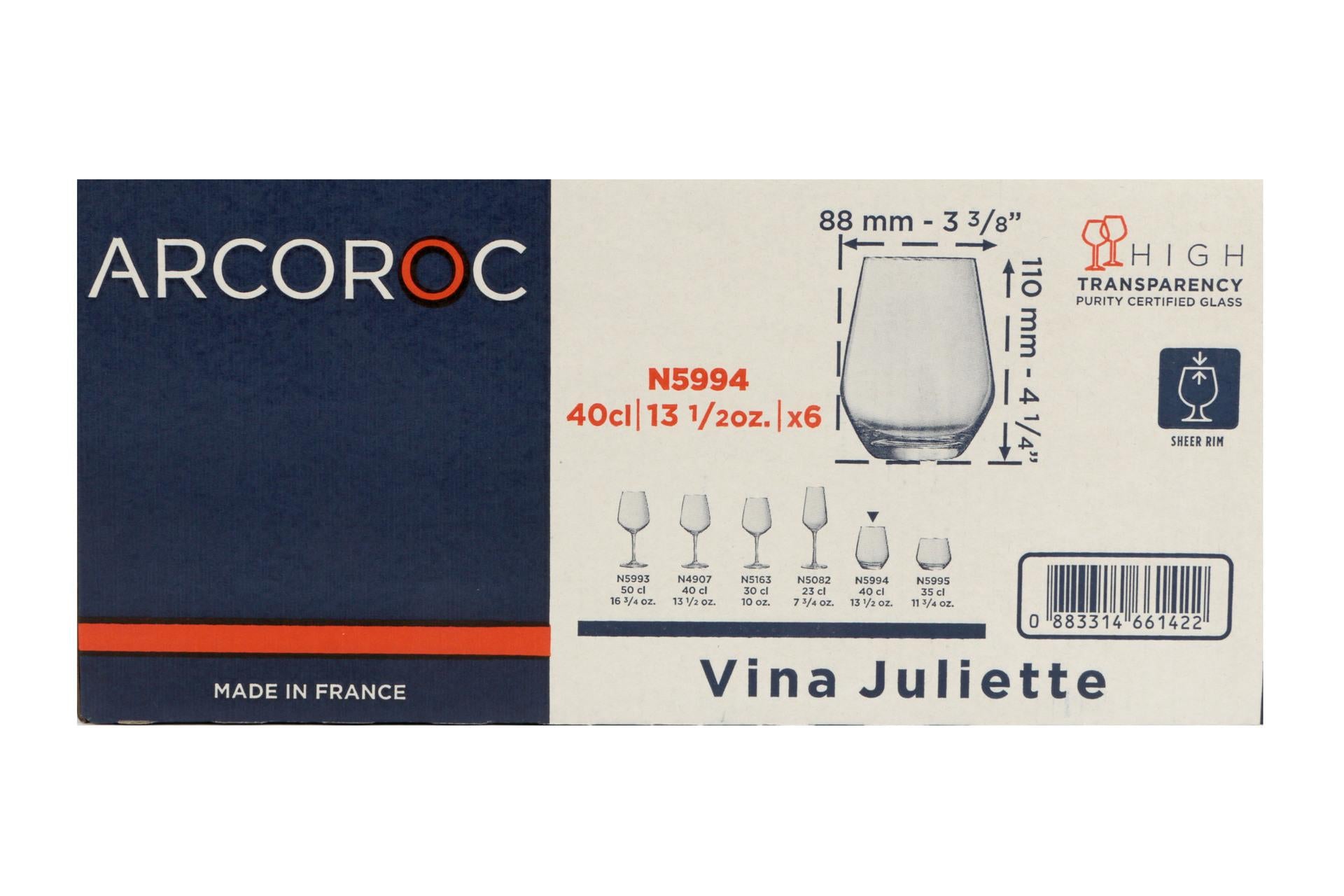 Arcoroc Juliette Set 6 Bicchieri 40 cl - H.110 mm In Vetro Cristallino Forma Alta - Set 6 Pz 7