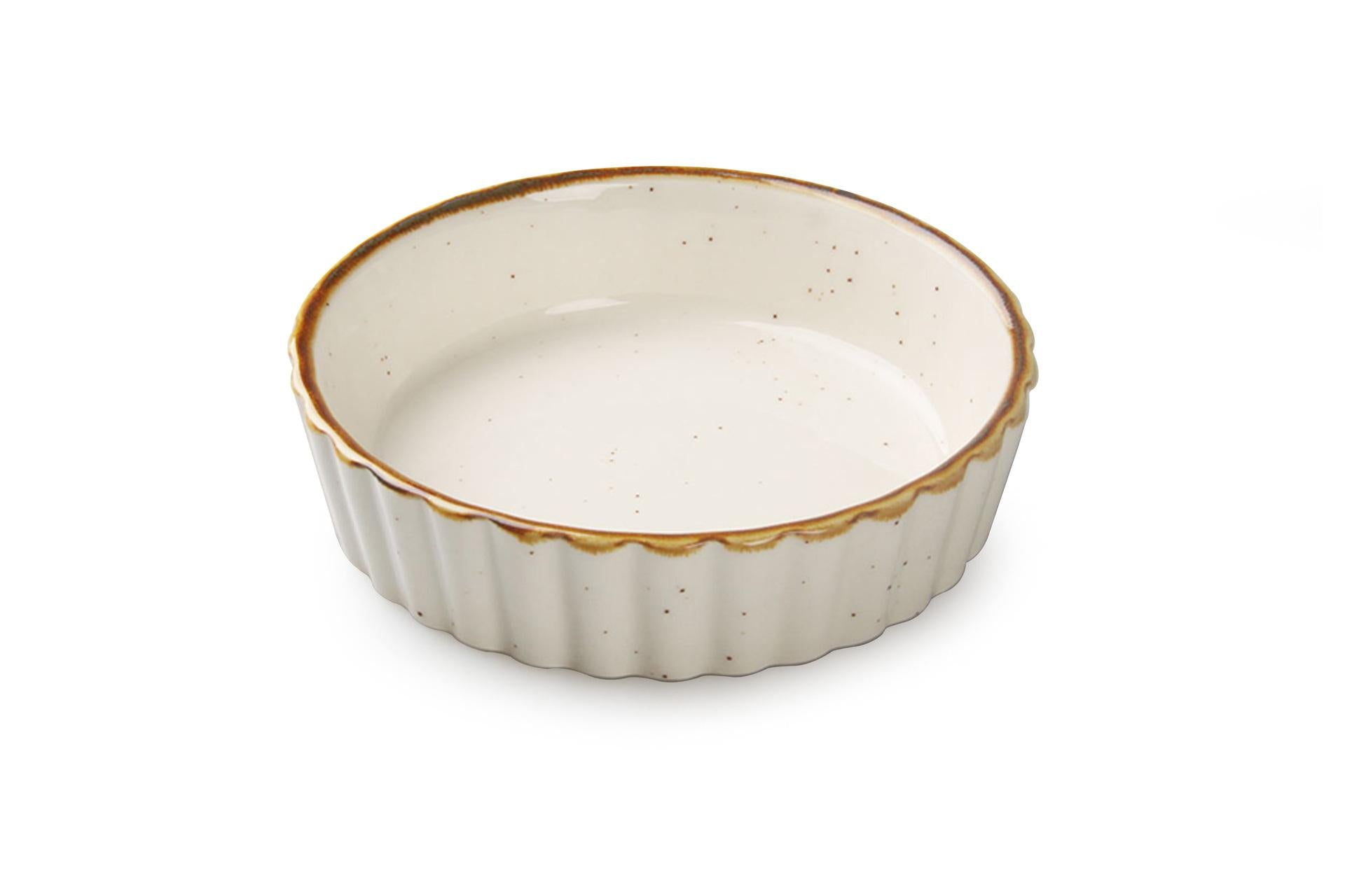 JustColor Sesame Crema Mini Tortiera Ø11.5 cm - H.2.8 cm In Porcellana Colorata Con Finitura Puntini - Set 6 Pz